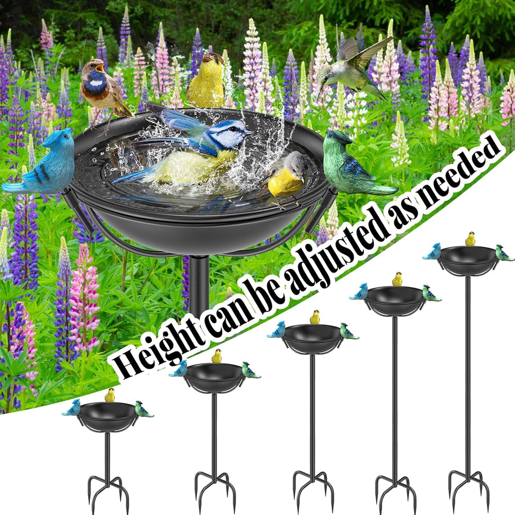 Outdoor 55In Metal Bird Bath for Outside, Cast Iron Tall Birdfeeder Birdbaths Bowl with 3 Resin Bird Statue Decorative, Bird Feeders for Outdoor Yard Lawn Patio Decor Black