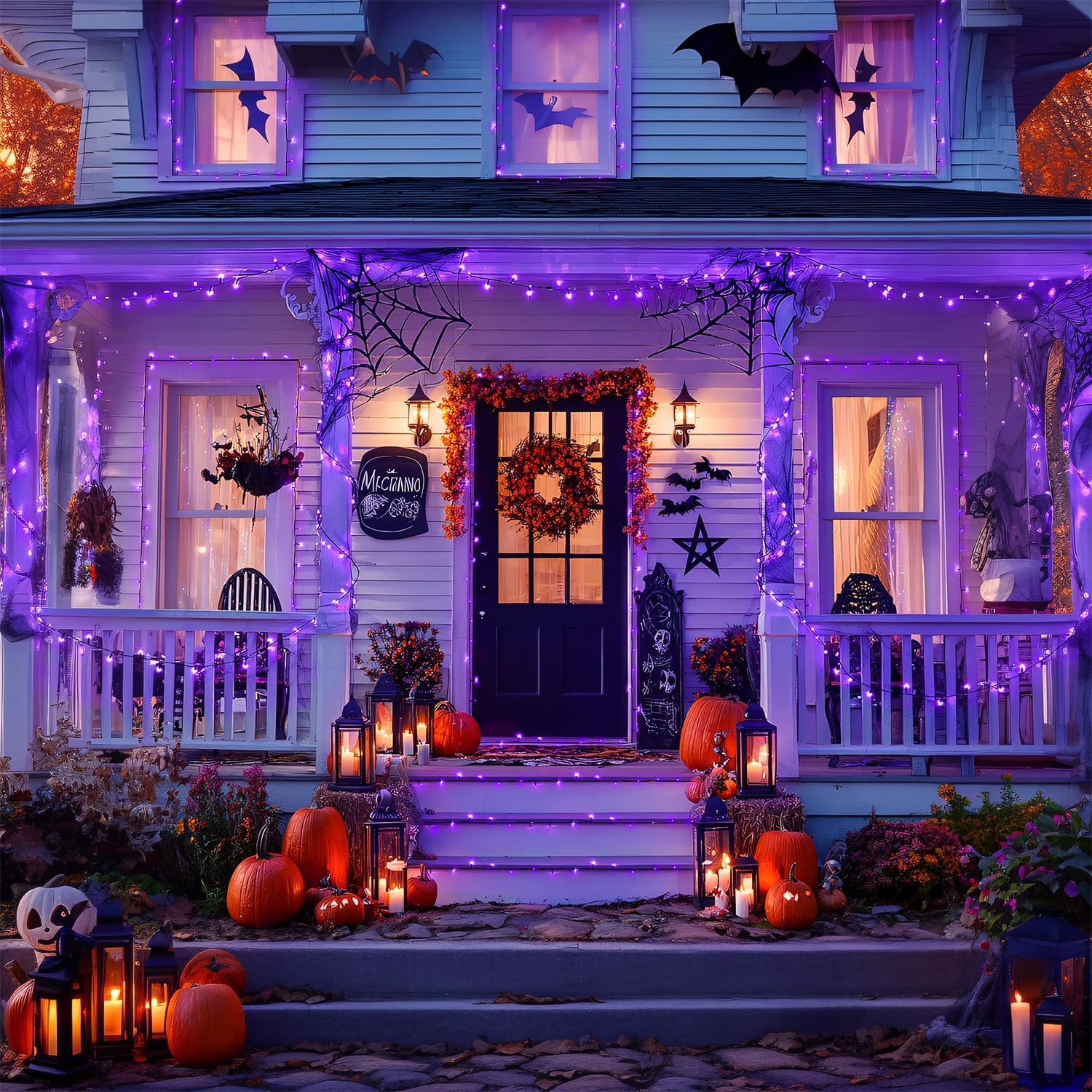 JMEXSUSS 2 Pack Purple Solar Halloween Lights, Total 400 LED 151FT Purple Halloween Lights Outdoor Waterproof, 8 Modes Solar Christmas Light for Outside Patio Yard Tree Decorations