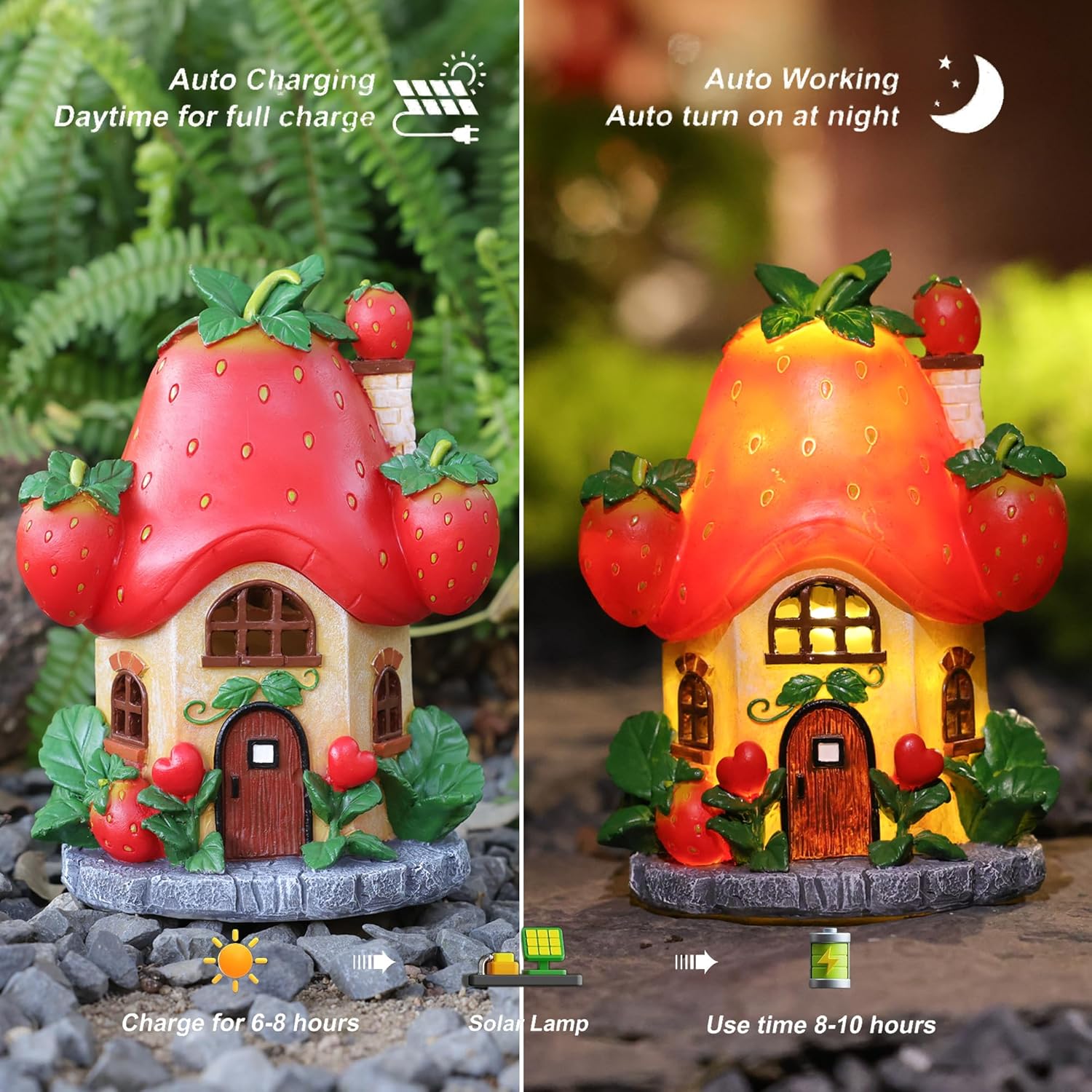Solar Fairy Garden Houses - Fairy Outdoor Decor Strawberry Houses with Solar Light for Patio Balcony Yard,Lawn Ornament Perfect Garden Gift