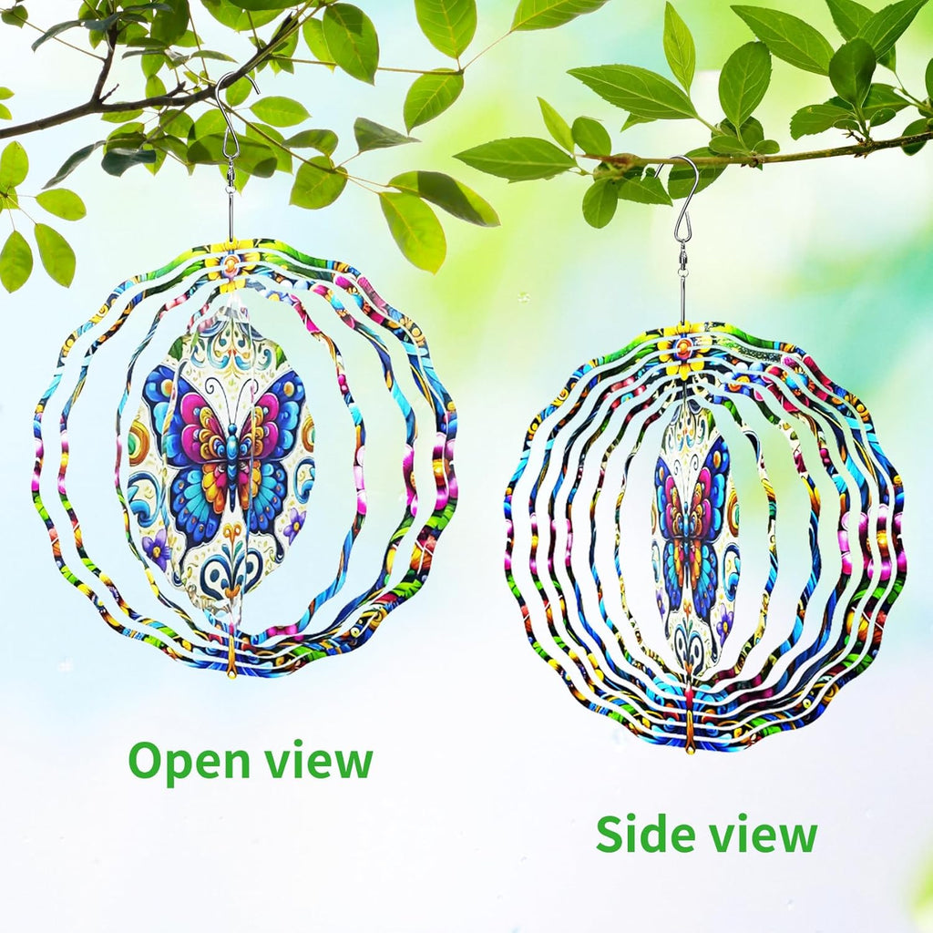 3D Hanging Wind Spinner Butterfly/Hummingbird, 10 Inch Stainless Steel Wind Spinners Outdoor Clearance, Garden Spinner for Outside Patio Yard Home Christmas Decor (Butterfly 01)
