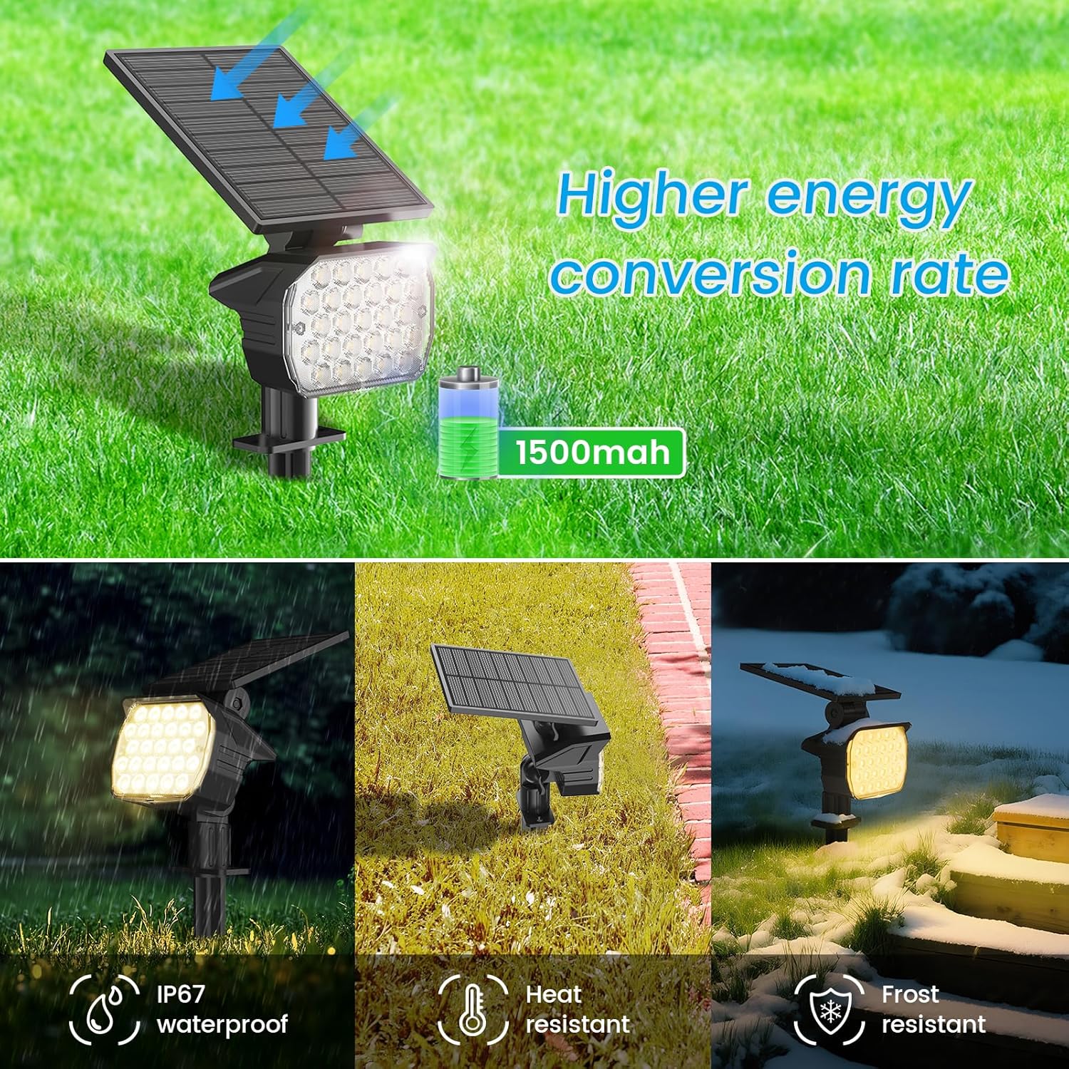 VOLISUN Solar Spotlight Outdoor, IP67 Waterproof Solar Landscape Spot Lights，Uplights for Yard Garden Pathway - 6 Pack Warm White 27 LED 3 Lighting Modes
