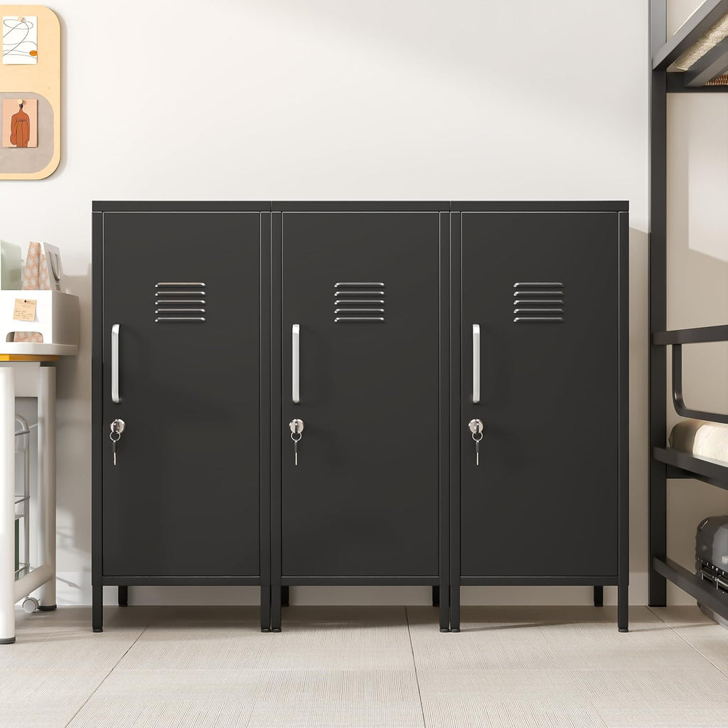 35" Metal Storage Locker, Lockable Employees Metal Locker with Door and Adjustable Shelves, Steel Locker for Home, School, Office, Gym (Black)