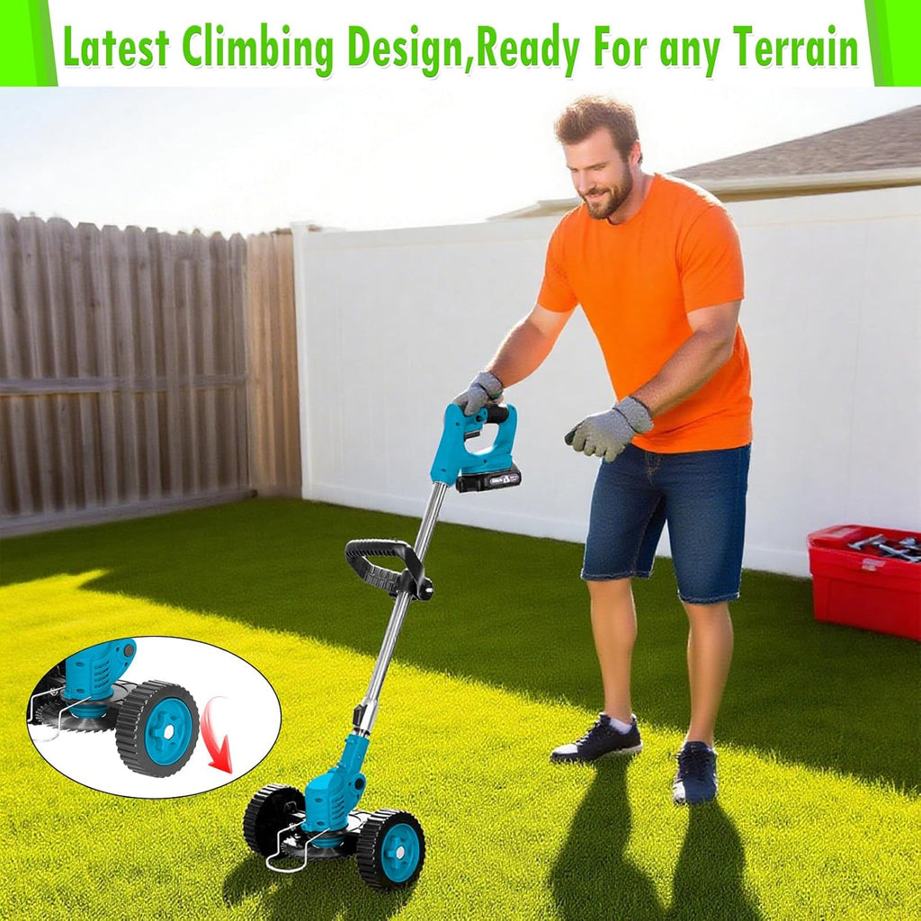 Weed Wacker Cordless Adjustable Weed Eaters 3 in 1 Electric String Trimmer Lawn with Two Battery with Charger Comes with Multiple Blades for Yard,Green,Garden(Blue)