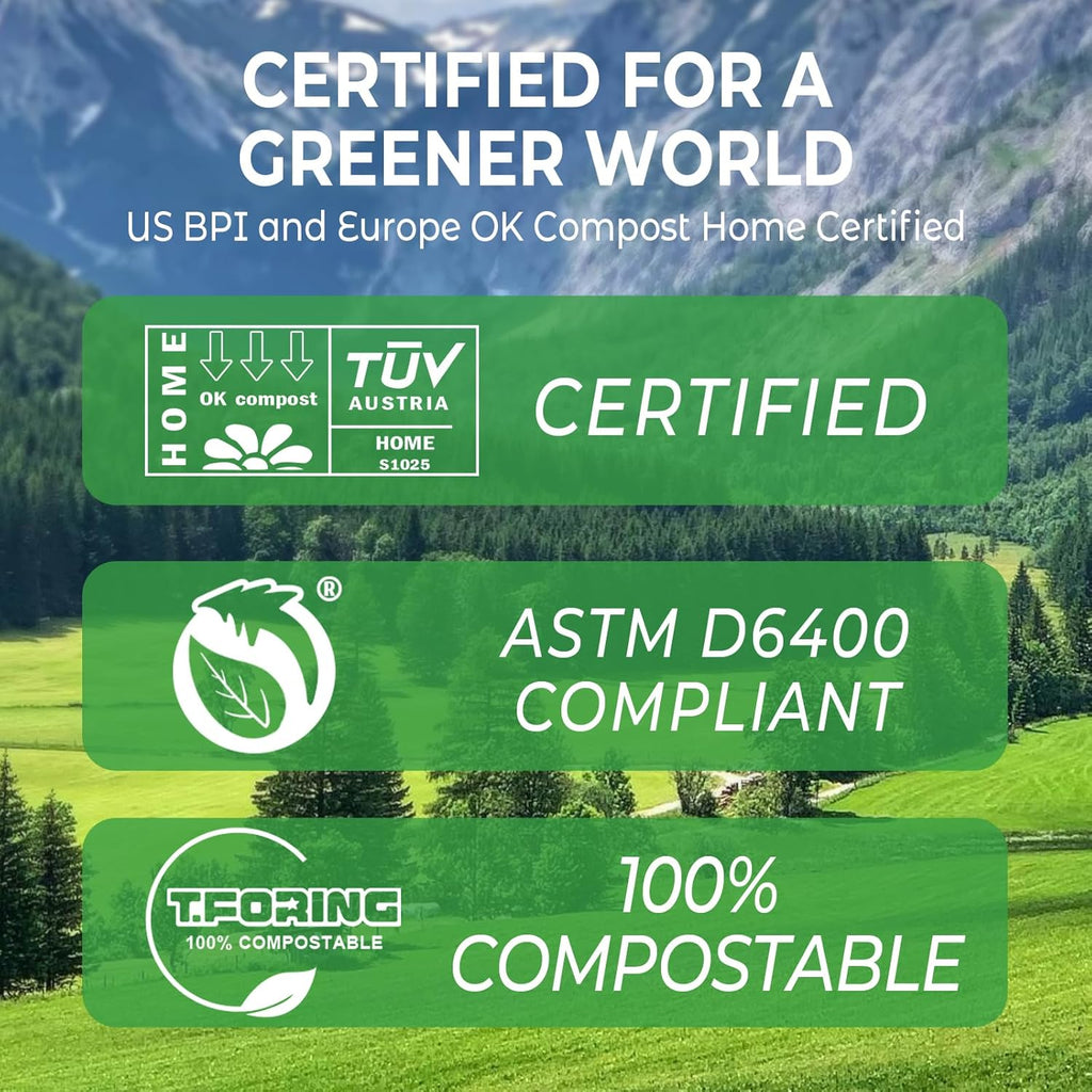 Compostable Trash Bags, 3-4 Gallon, 15 L, 80 Count, Extra Thick 0.8 Mil, Small Kitchen Food Scrap Waste Bags, ASTM D6400, US BPI, CMA and Europe OK Compost HOME Certified