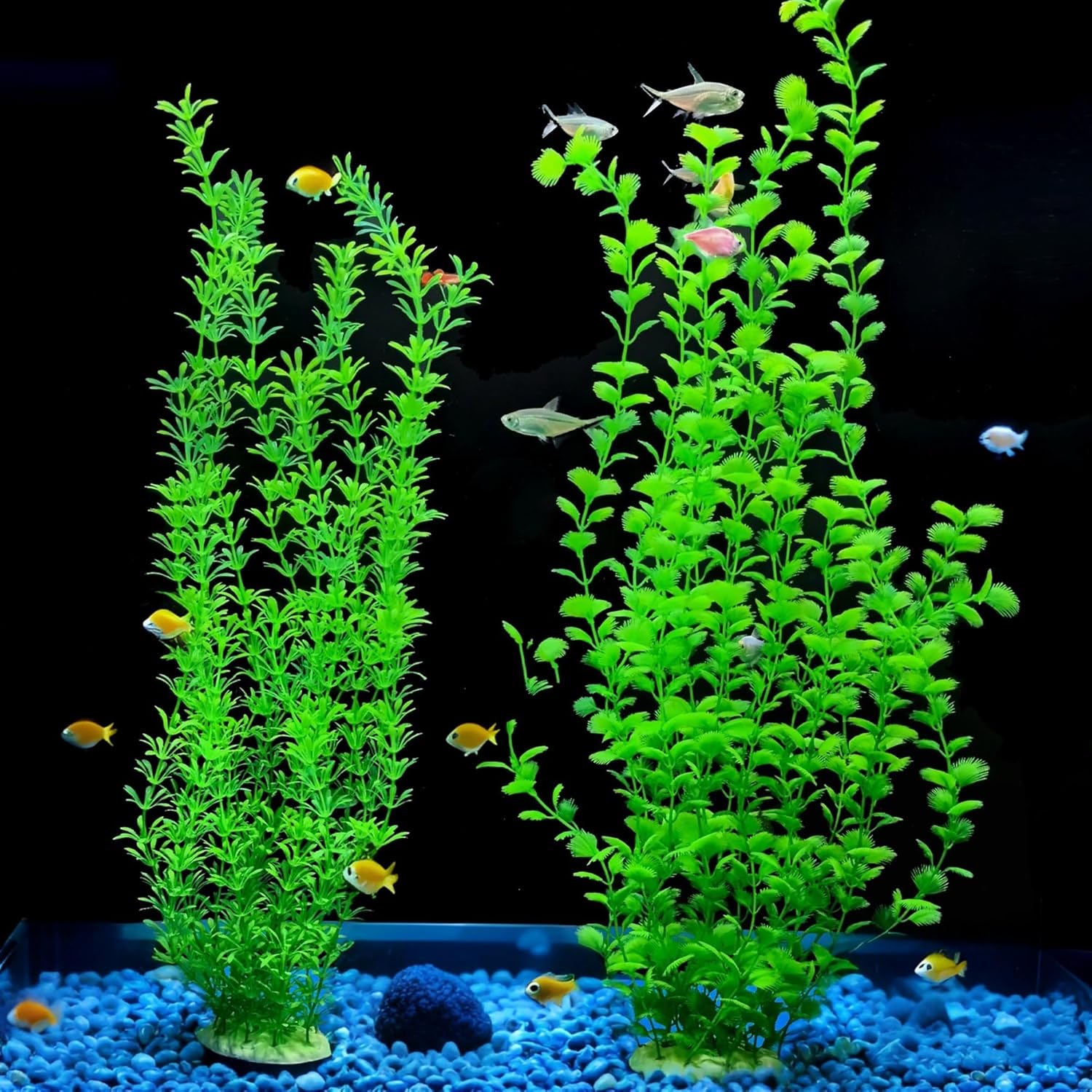 23.6 Inch Tall Aquarium Plants – Large Lifelike Artificial Fish Tank Decorations, Fish Tank Plants Plastic，2 Pcs Adjustable Length, Durable & Safe for Freshwater/Saltwater Aquariums (Green (Style A))