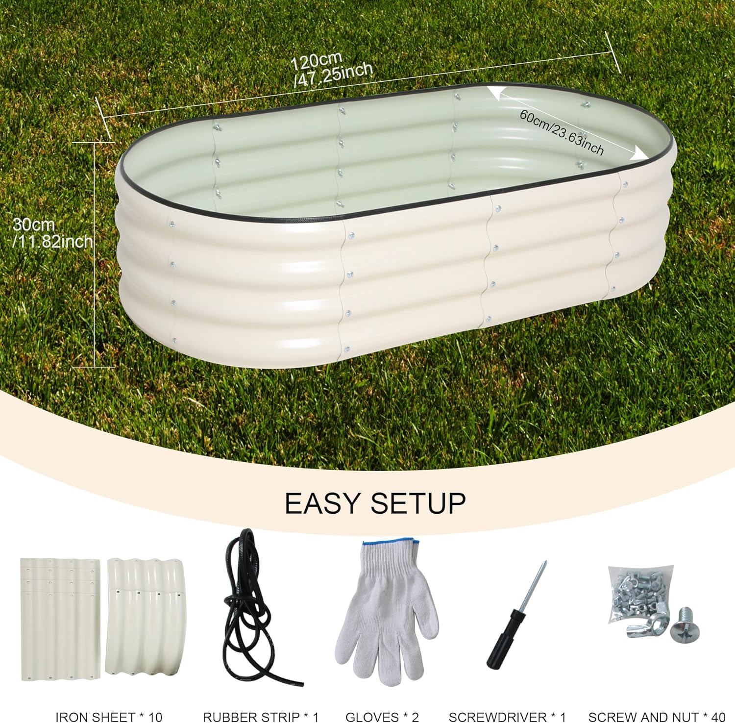 Galvanized Raised Garden Bed Kit Outdoor Metal Garden Planter Box for Backyard Gardening, Planting Vegetables, and Patio (47.2"x23.6"x11.8")