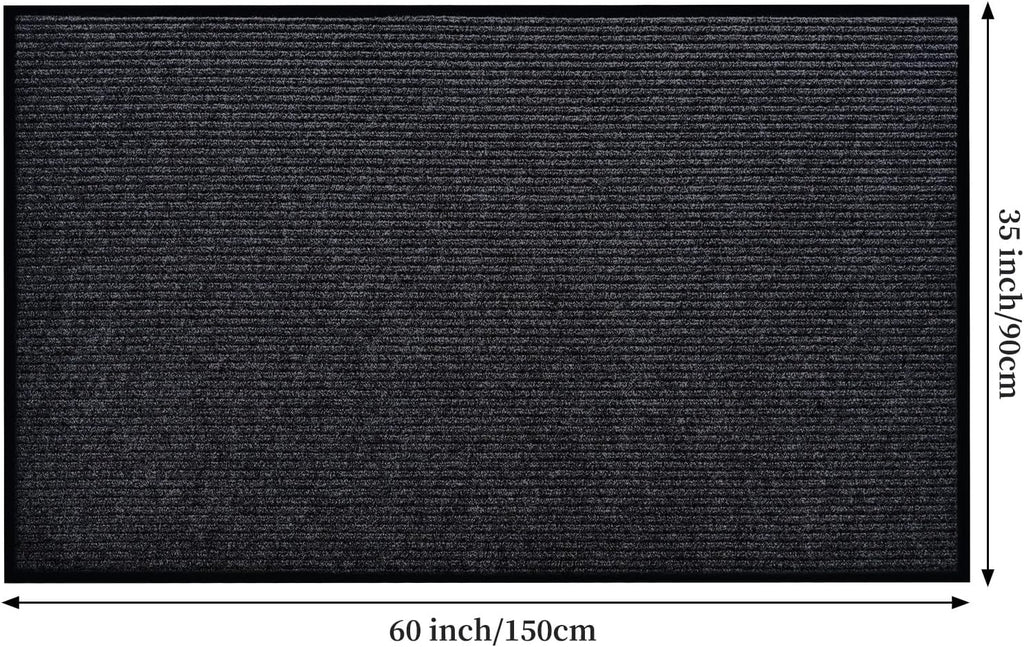 Low Profile Rubber Door Mat, 60x35inch, Heavy Duty, Durable Doormat, Indoor and Outdoor, Waterproof, Easy Clean Shoe Scraper, Home Rug Welcome Mats for Entryway, Patio, Porch, Grey