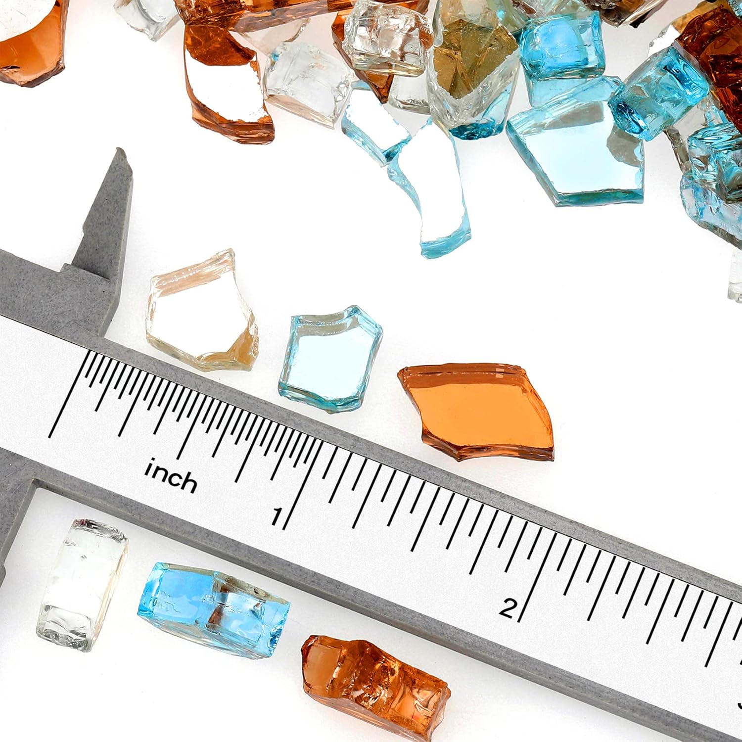 Mr. Fireglass 10 Pounds Blended Reflective Fire Glass for Fire Pit Fireplace and Landscaping, 1/2 Inch Mixed Colored High Luster Fireglass Rocks for Outdoor ＆ Indoor Use Aqua Blue+Copper+Platinum