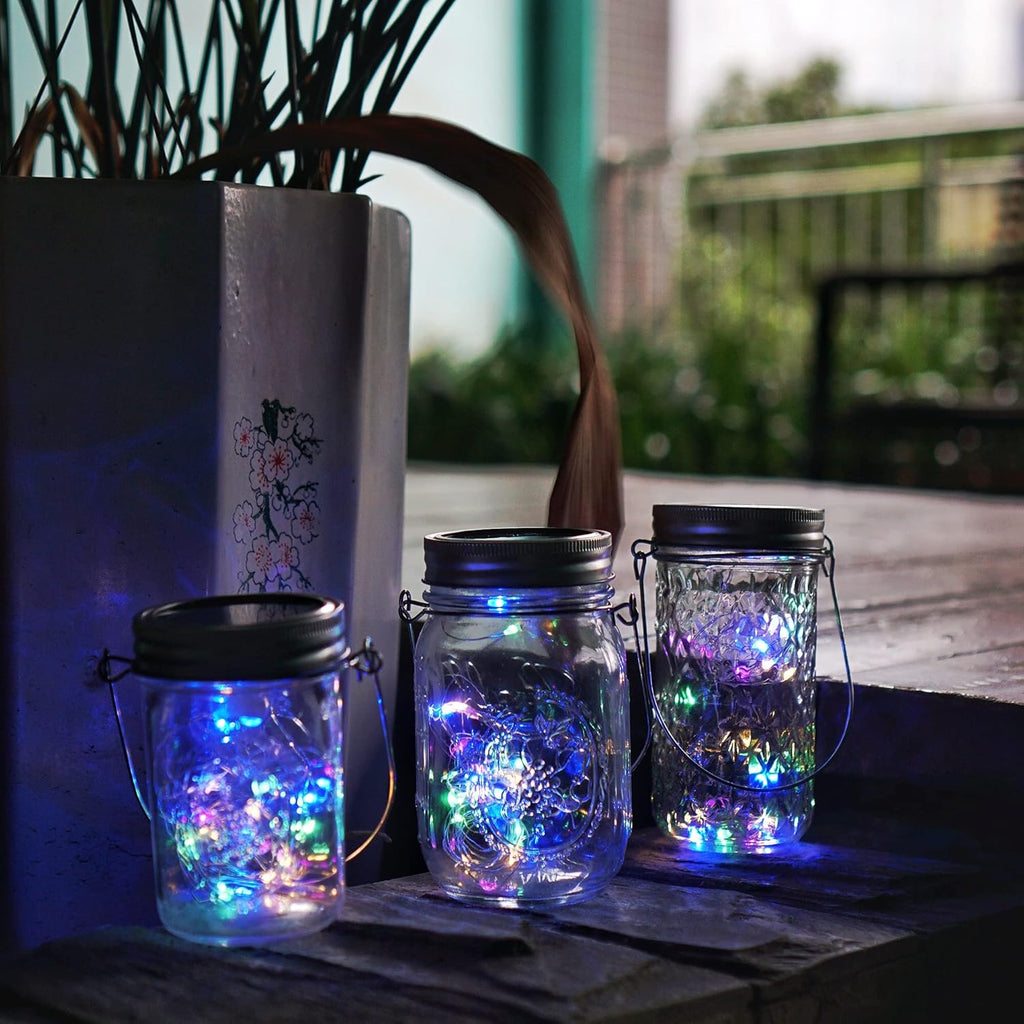 Decorman Solar Mason Jar Lights, 12 Pack 30 LED Fairy Star Firefly String Lids Lights with 12 Hangers for Patio Yard Garden Party Wedding Christmas Decoration(Jars Not Included) (12 Pack, Colorful)