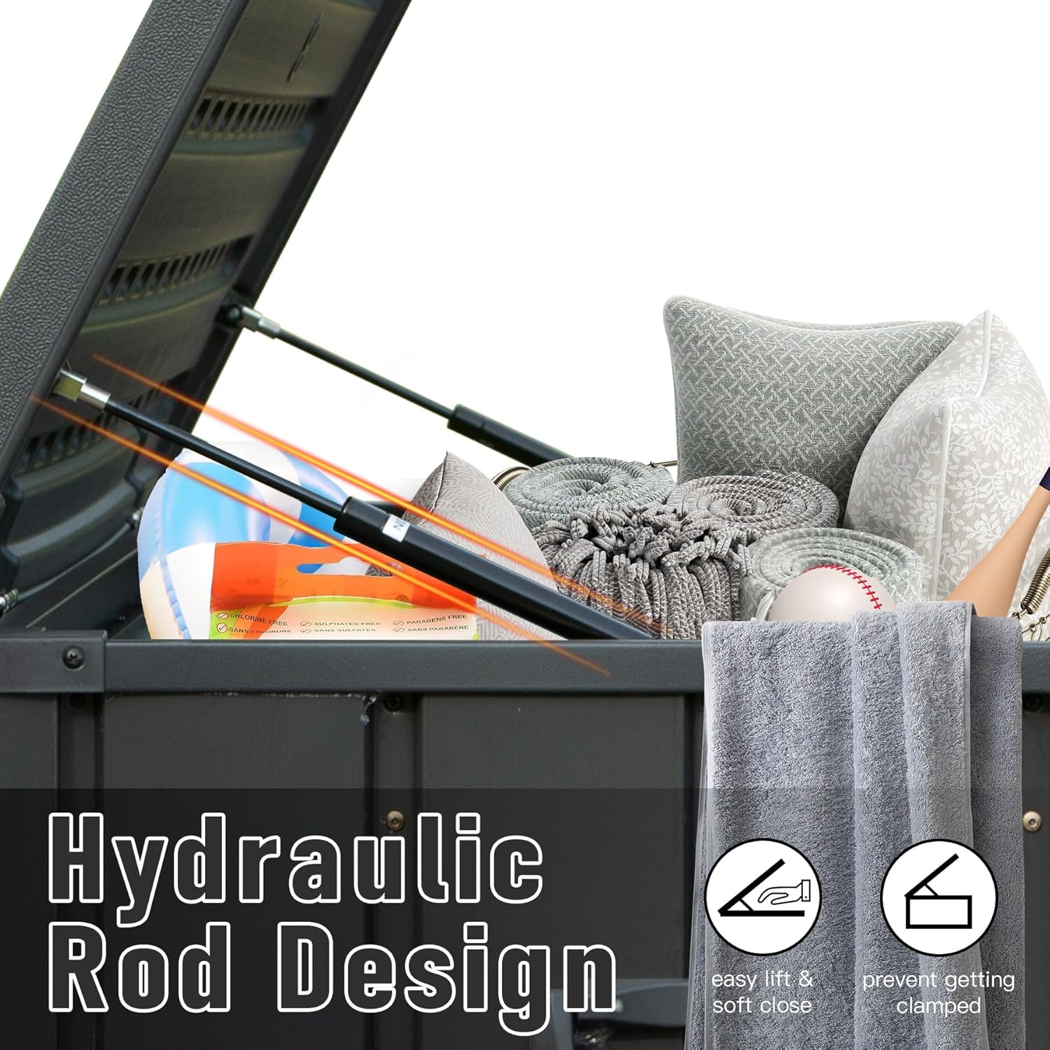 Domi Outdoor Deck Box 100 Gallon, Waterproof Lockable Steel Outdoor Storage Container for Outside Cushions, Garden Tools and Pools Equipment (Gray)