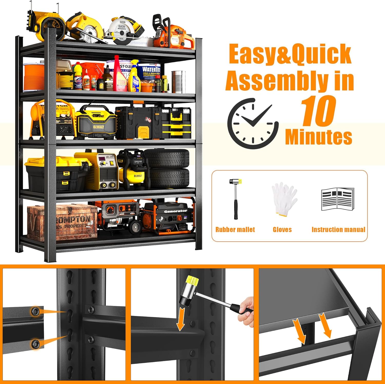 Garage Shelving Heavy Duty Garage Storage Shelves, 3600 LBS Adjustable 6 Tier Industrial Shelving Unit, Metal Utility Shelf for Basement, Warehouse and Workshop (82''Hx46''Wx18''D, Black)