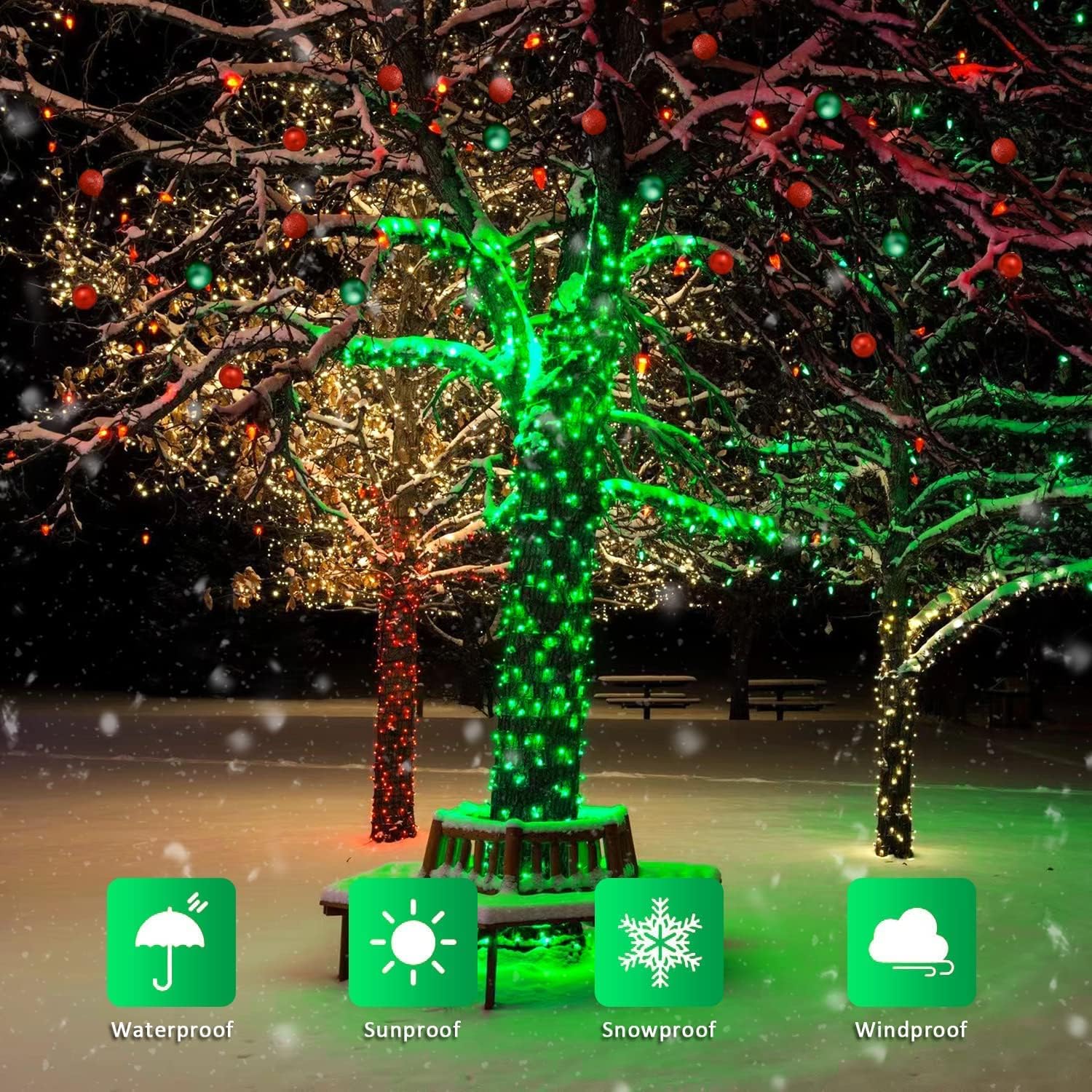 JMEXSUSS 4 Pack Green Solar Christmas Lights, Total 400 LED 132FT Solar String Lights Outdoor Waterproof, 8 Modes Copper Wire Solar Fairy Lights for Patio Garden Yard Tree Christmas Decor