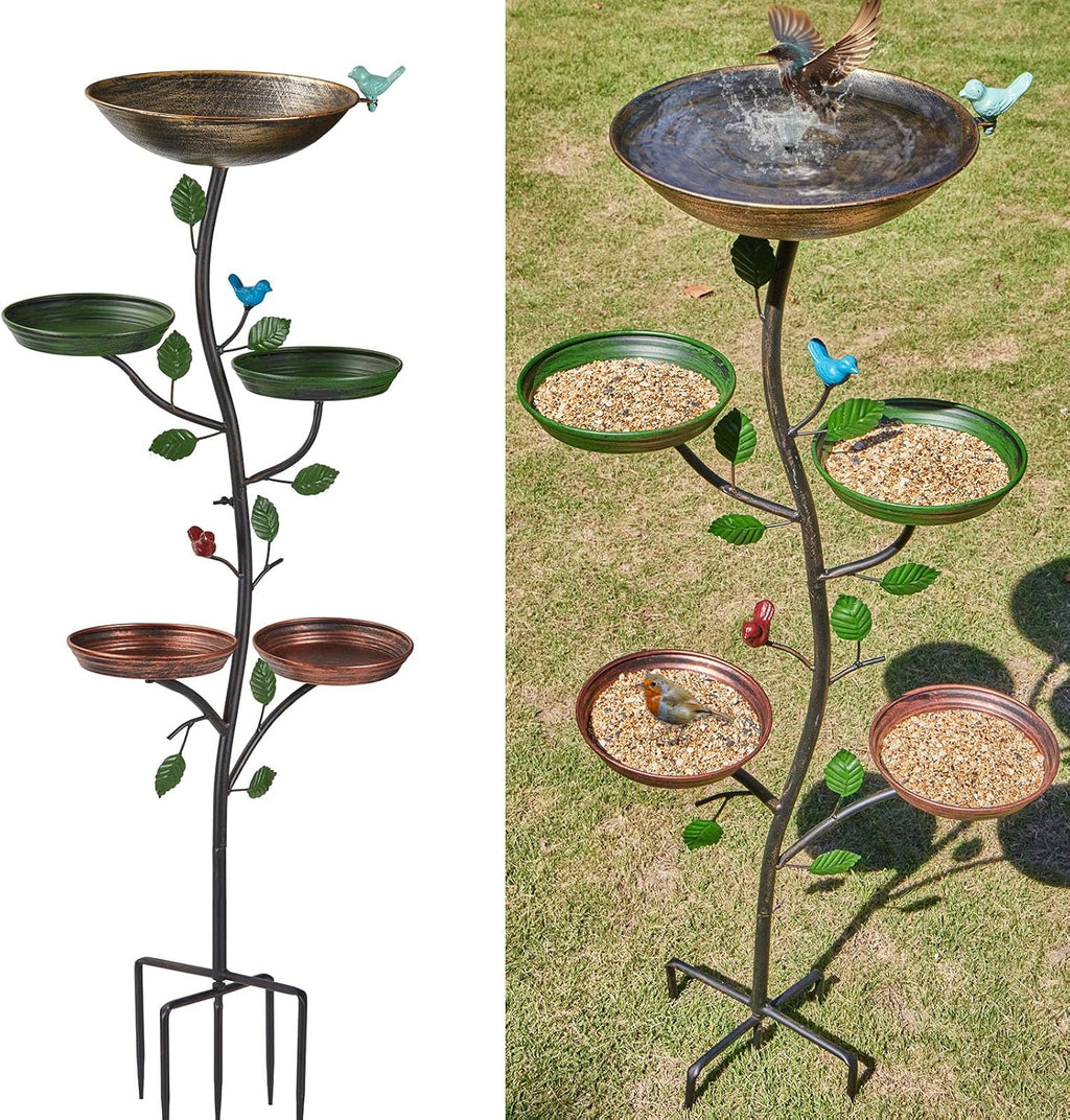 44.5" H Bird Baths for Outdoors with Metal Stakes, Standing Bird Baths with 4 Metal Bird Feeder Trays, for Garden Yard Decor