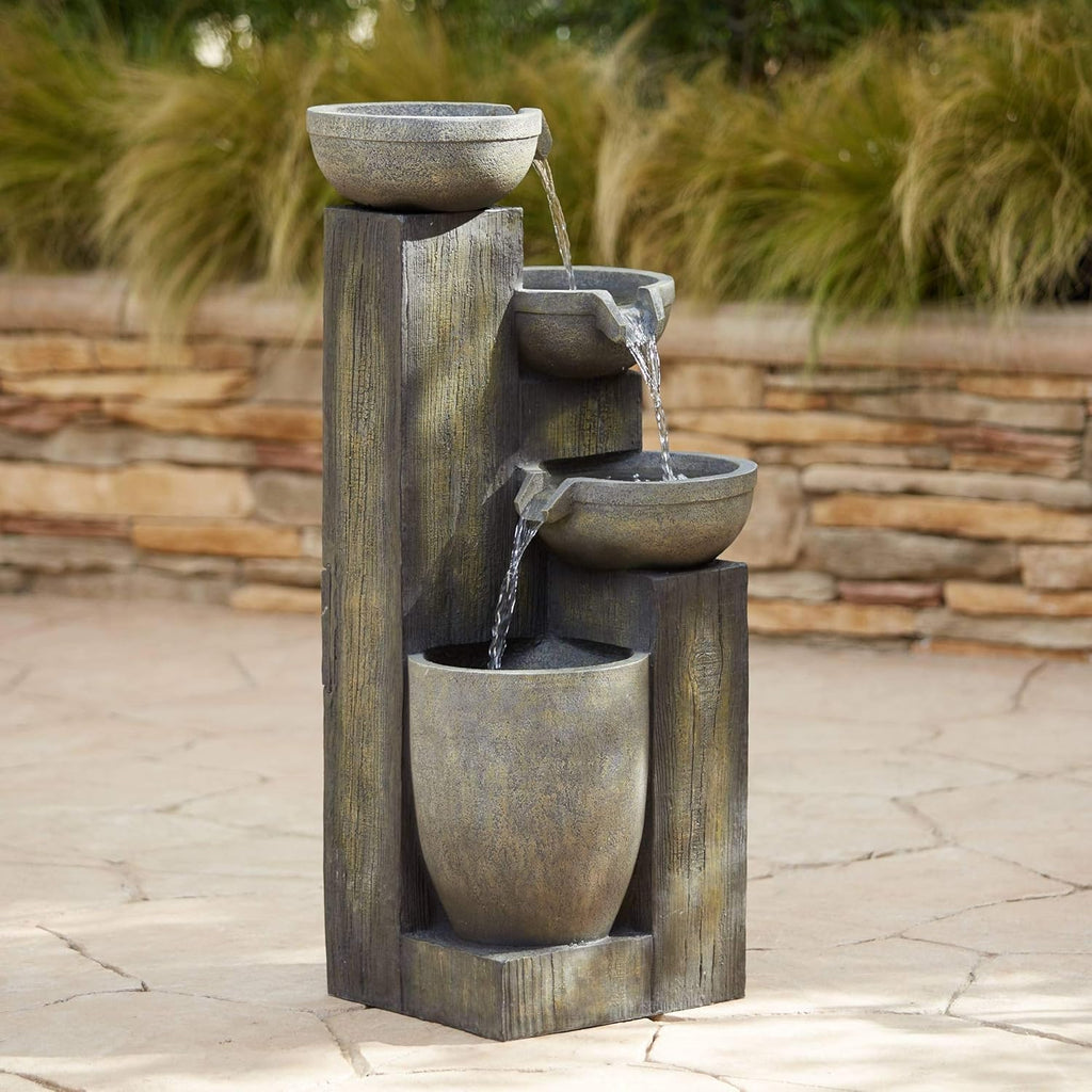 Four Tier 40 1/2" High Large Rustic Indoor Outdoor Decor Faux Stone Floor Fountain with Light LED Waterfall Cascading Standing Water Feature for Outside Garden Patio Yard Backyard - John Timberland