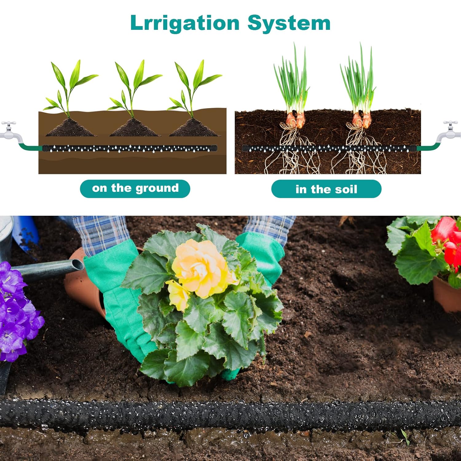 100 FT Soaker Hose 1/2" Heavy Duty Garden Hose to Save 70% Water Drip Irrigation Kit for Lawn/Yard Landscaping Beds (100FT)