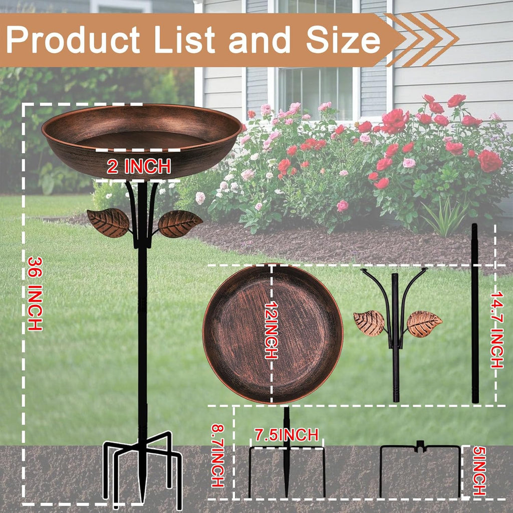 Metal Bird Bath for Outdoors, 12" Dia Bowl with Stable Upgrades Stake Birdbaths Garden Yard Lawn Decor 0.7 Gallon
