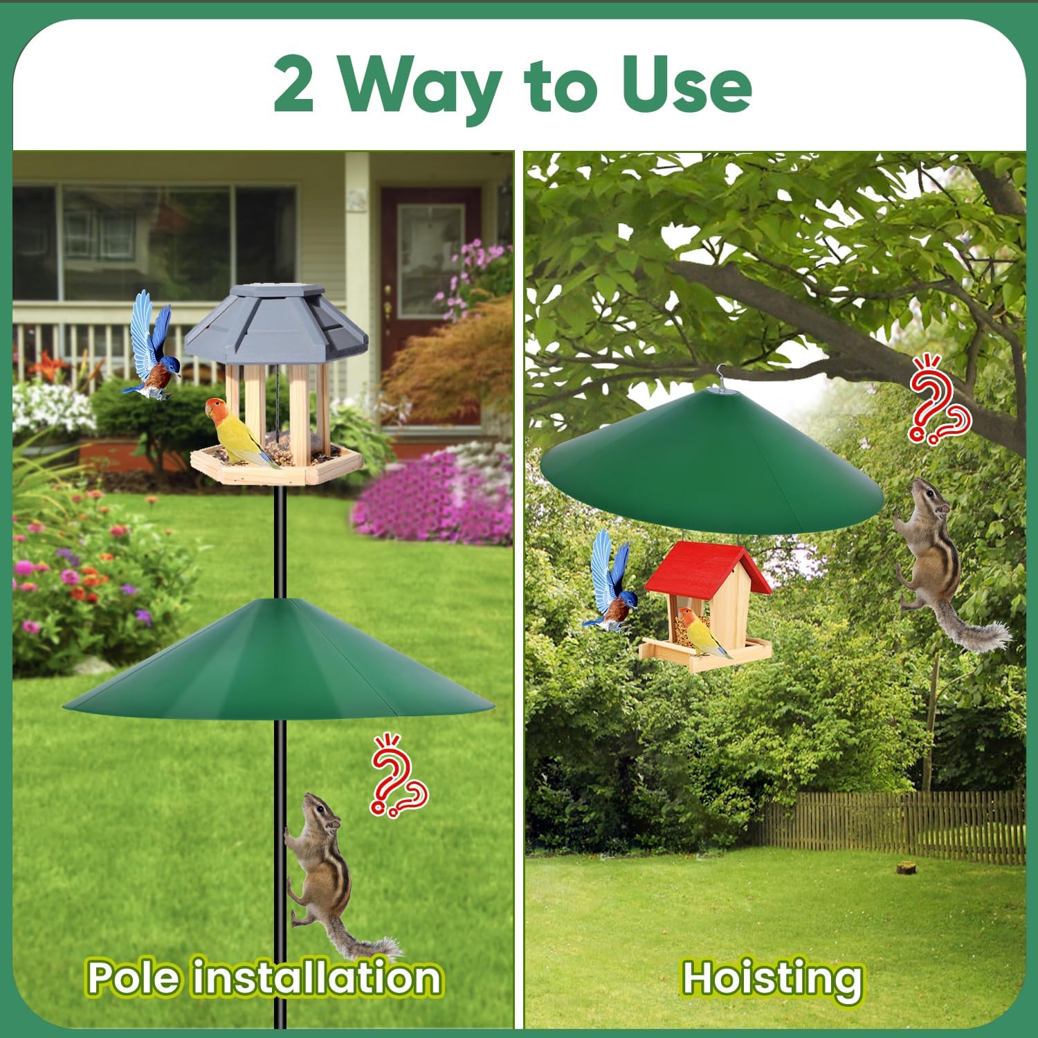 24-inch Large Outdoor Squirrel Baffles for Bird Feeders Pole, Two Way Use, Green Color