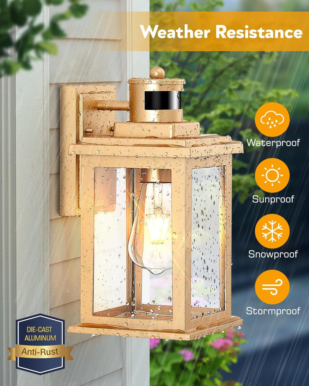 VIANIS Motion Sensor Exterior Lights for House, Dusk to Dawn Outdoor Light Fixture Lantern, Gold Waterproof Outdoor Motion Sensor Light for House, Doorway, Entryway, Garden, Hardwired, Non-Solar