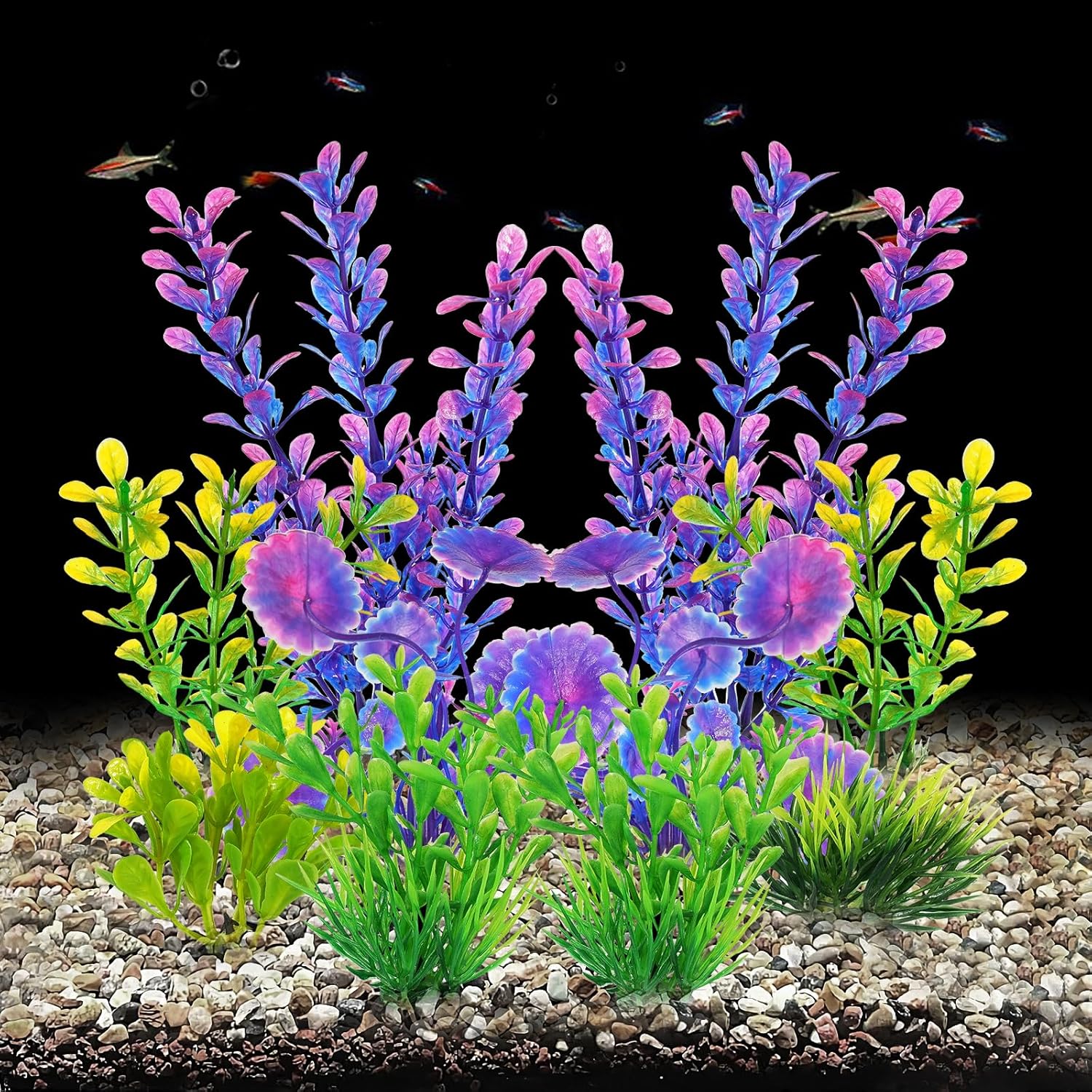 AQUANEAT Artificial Fish Tank Plants, Plastic Aquarium Decorations, Purple Accessories, 10pcs