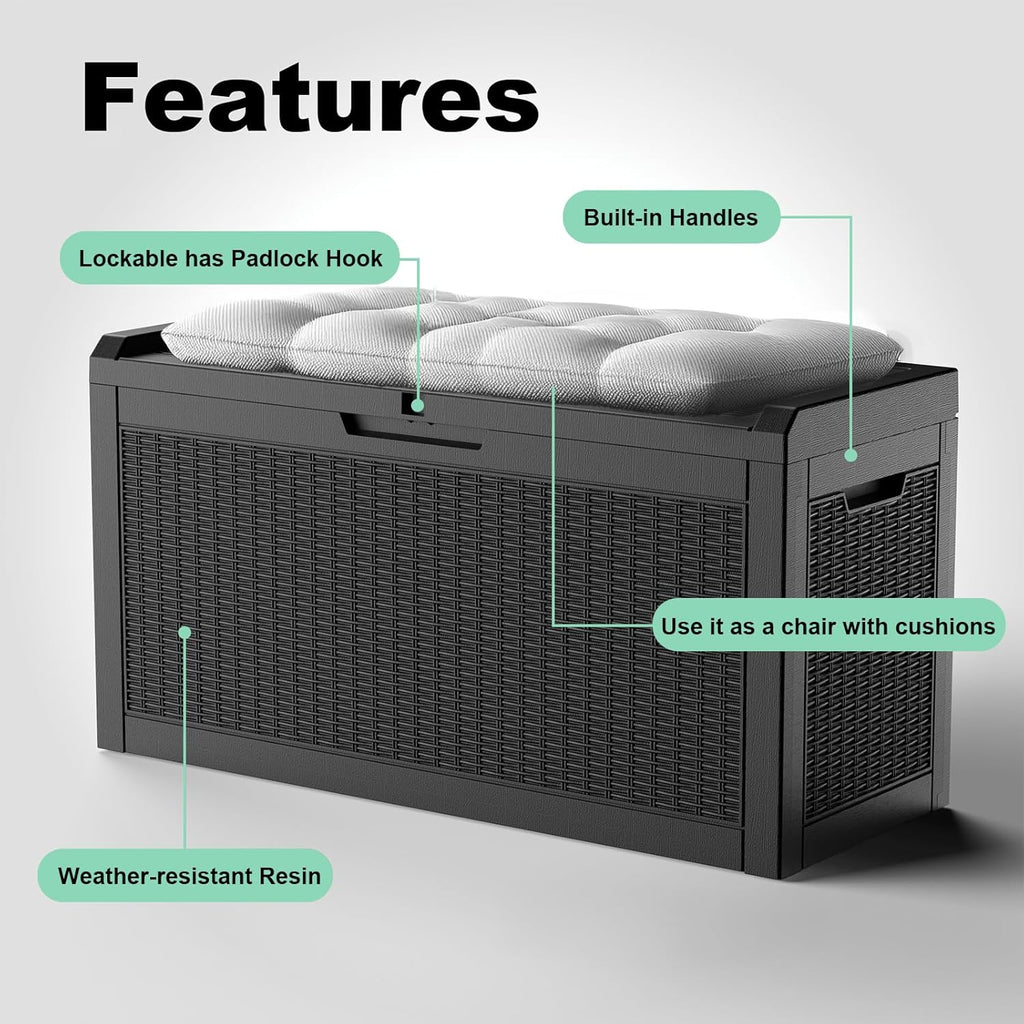 DRATO 60 Gallon Deck Box, Waterproof Resin Large Outdoor Storgae Box for Patio Furniture, Patio Cushions, Gardening Tools, Pool and Sports Supplies, Lockable