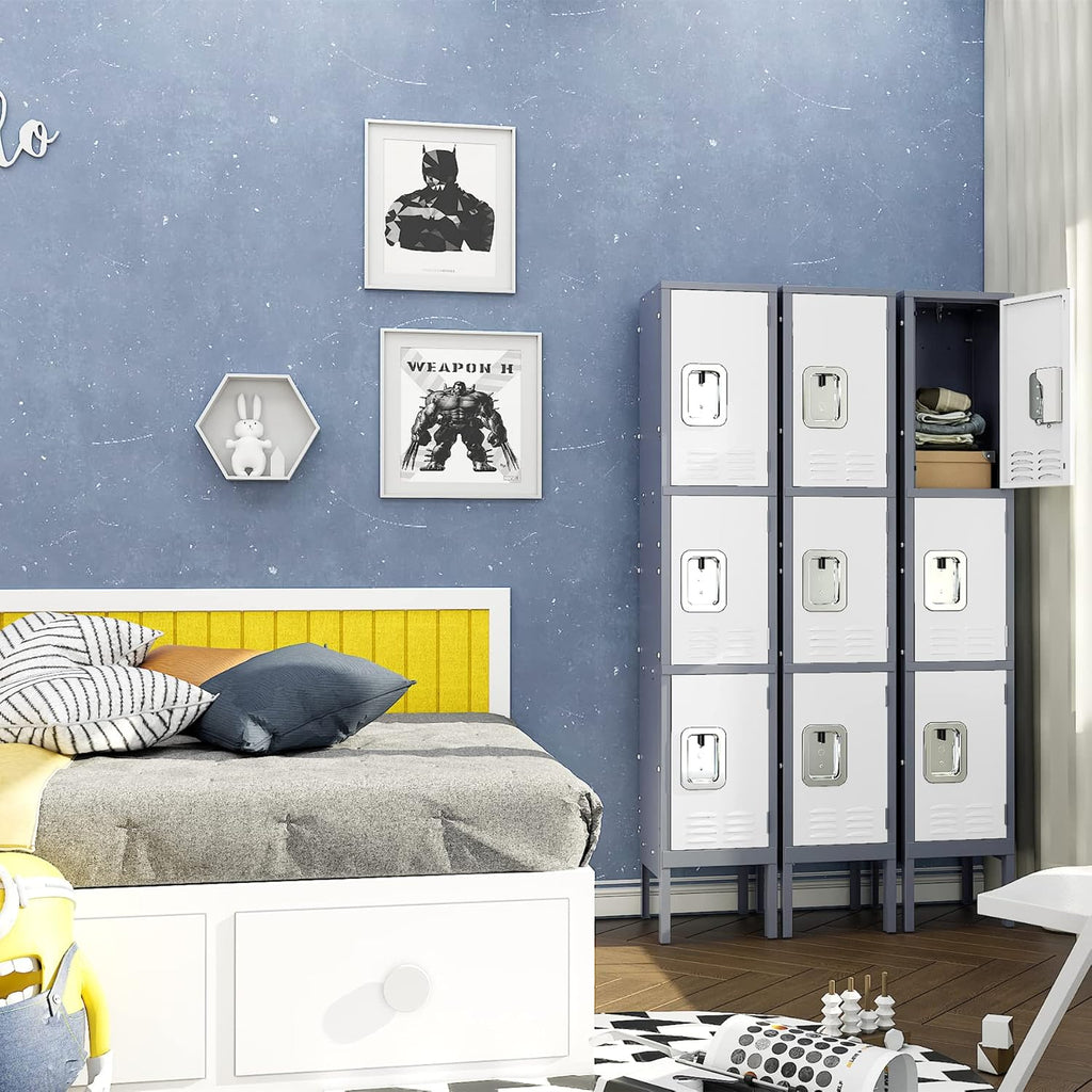 Yizosh Metal Lockers for Employees with Lock, Employees Locker Storage Cabinet with 1 Doors, Tall Steel Storage Locker for Gym, School, Office (Gray White, 3 Door)