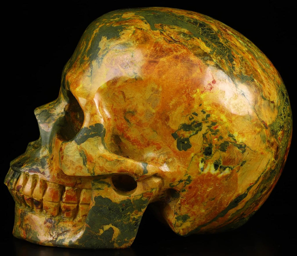 Skullis 5.0”Orpiment Crystal Skull, Hand Carved Gemstone Fine Art Sculpture, Reiki Healing Stone Statue.3623