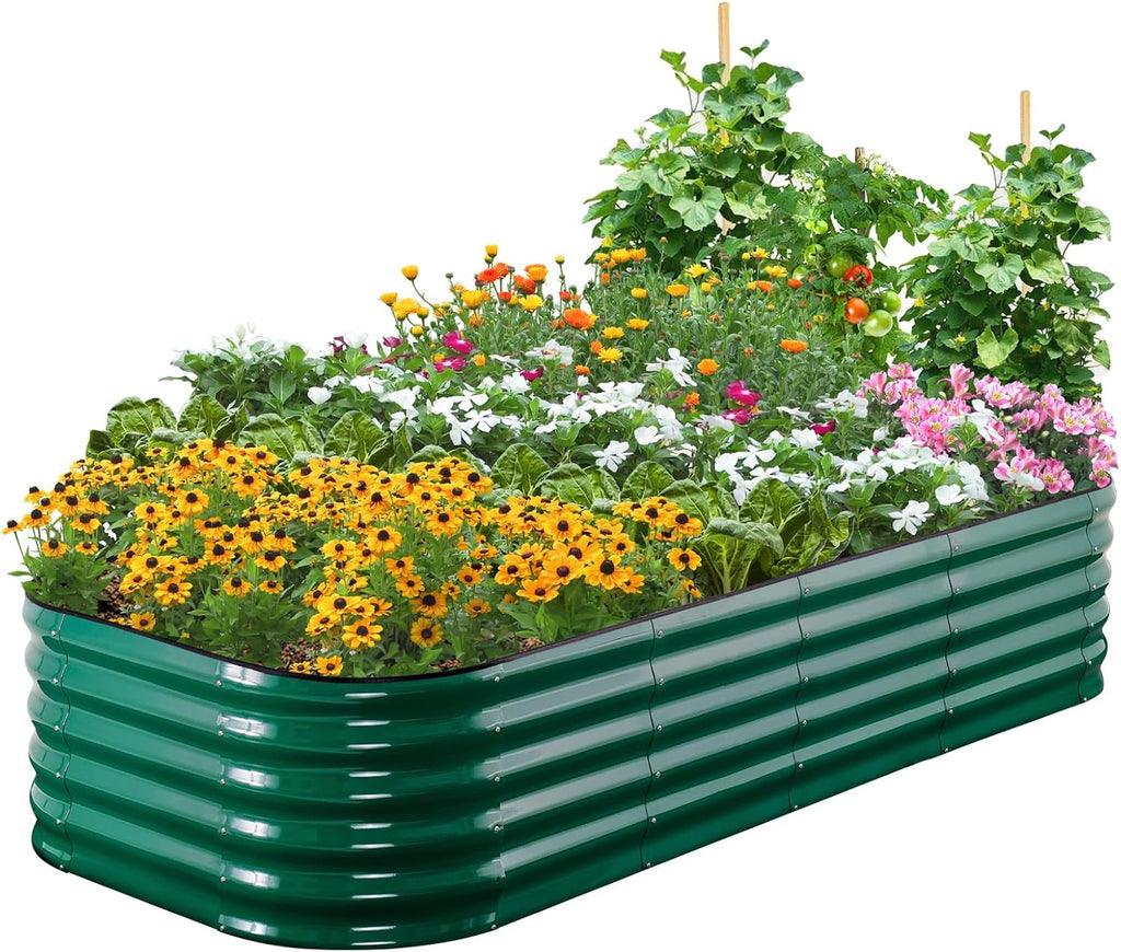 Quictent Galvanized Raised Garden Bed Kit, 6x3x1.5 ft Oval Metal Planter Box Tall for Vegetables Outdoor Backyard, Rubber Strip Edging Included, Dark Green