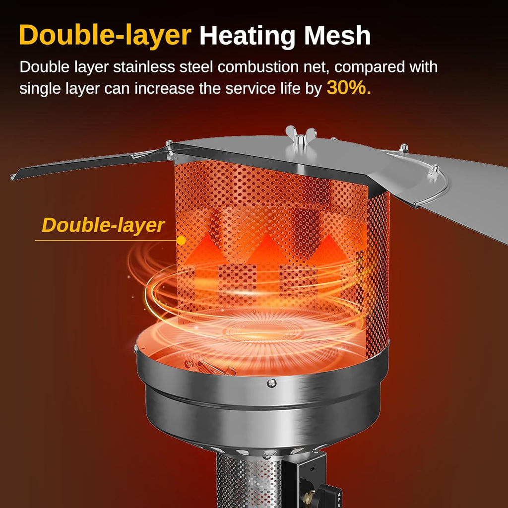 EAST OAK 50,000 BTU Patio Heater with Sand Box, Table Design, Double-Layer Stainless Steel Burner, Wheels, Triple Protection System, Outdoor Heater for Home and Residential, Rain Forest