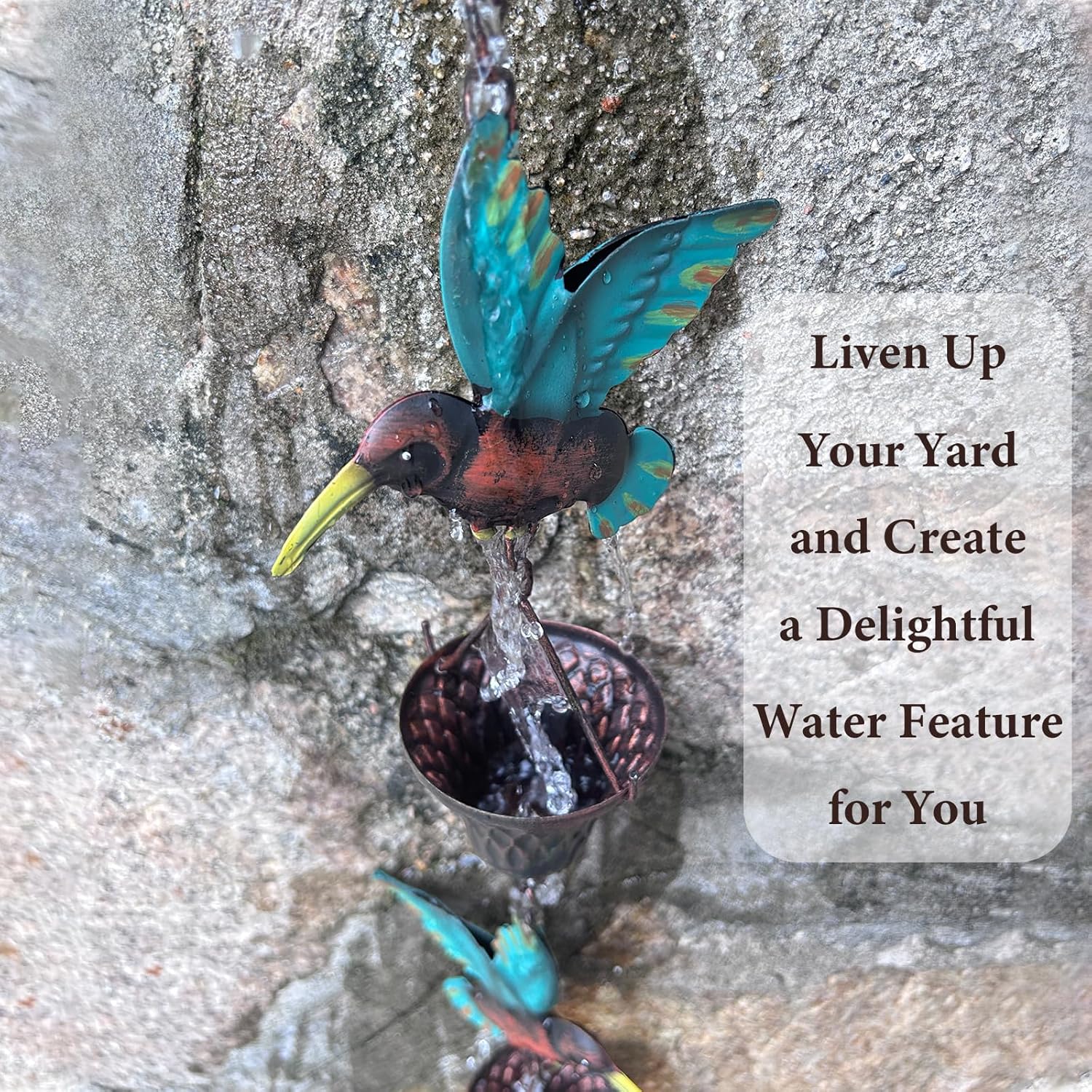 8.5FT Rain Chain, Hummingbird and Cup Rain Chains for Gutters and Downspouts, Metal Decorative Rainwater Catcher Chain, Antique Copper Rain Gutter Downspout Chains for Outside Garden