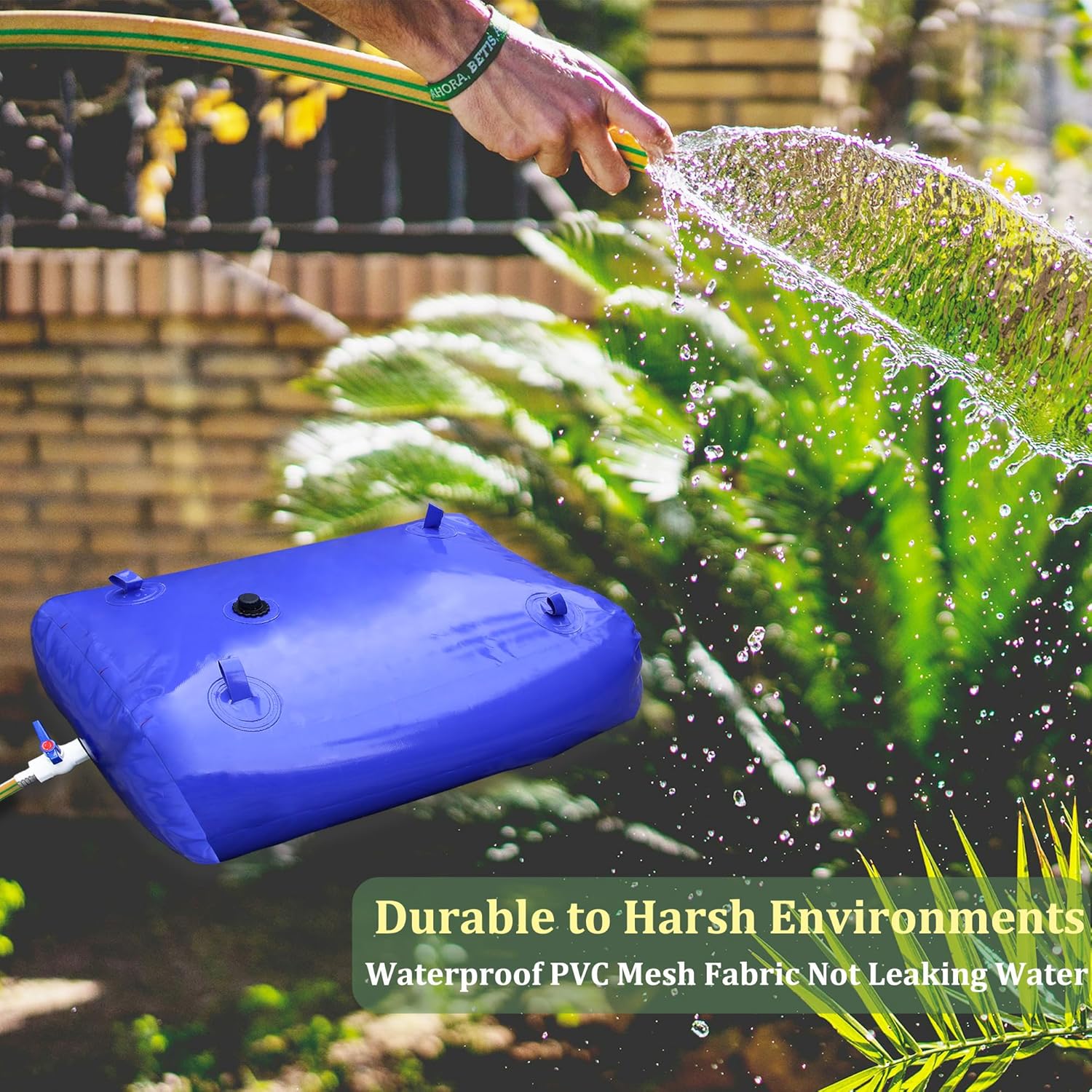 Ogrmar 240L/63.4Gallon Portable Water Storage Bladder Containers, Large Capacity Foldable Water Tank for Garden Water Catcher Including PVC Spigots and Overflow Kit, Emergency Water Storage Bag, Blue