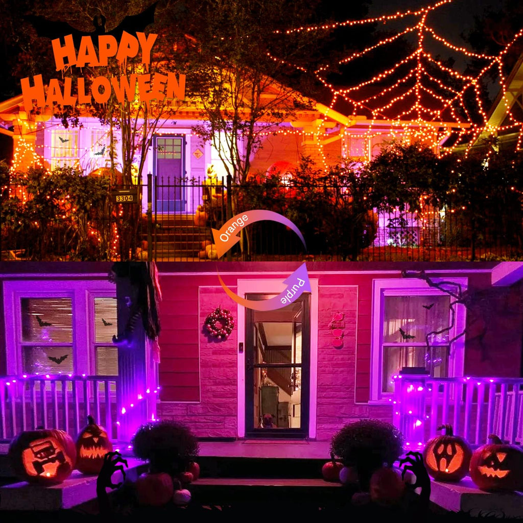 JMEXSUSS 100 LED Orange & Purple Halloween Lights - Plug in, Connectable Color Changing String Lights, 33ft Indoor/Outdoor for Halloween Party Decor & Christmas