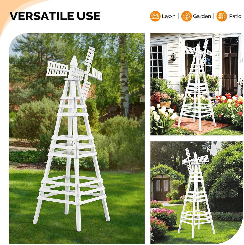 VINGLI Outdoor Yard Windmill, Wooden Wind Spinner for Garden Lawn Yard Patio Decoration (White, Large)