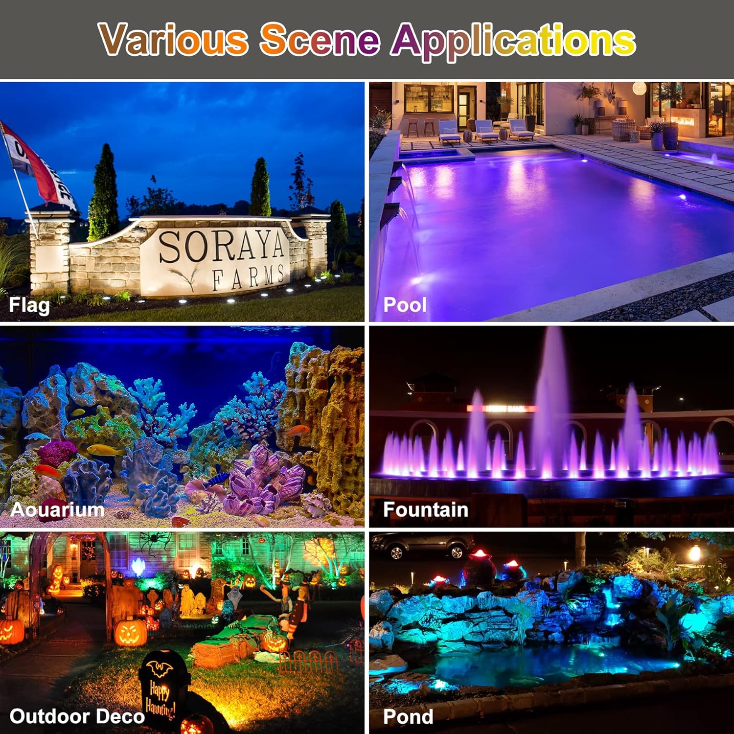 RGBW Pond Lights, 18 LED Super Bright Underwater Submersible Fountain Lights Color Changing Landscape Lighting Remote Control IP68 Waterproof for Fish Aquarium Tank Yard Garden Pool (Set of 6)