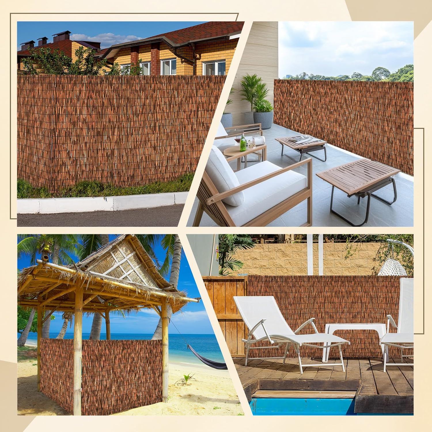 Brown 5.6FT X 16.4FT Reed Fencing Roll, Balcony Privacy Reed Shade Bamboo Fencing Garden Fence Border, Wind Block Sunshade Fence Screen for Outdoor Yard Patio Flower Bed Edge