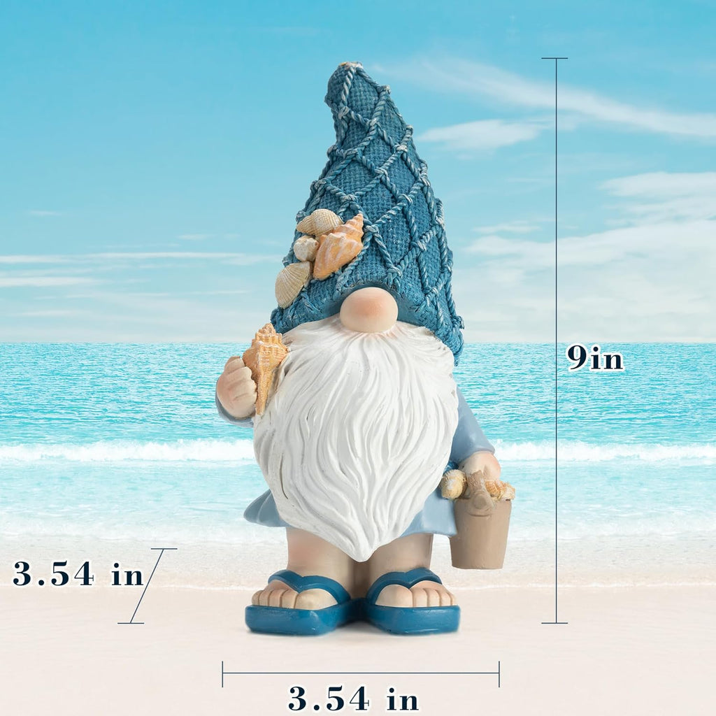 Garden Sea Gnome Statue Decoration Indoor Resin Beach Gnome Sculpture for Home Office Desktop Bathroom, Summer Pool Decoration Gifts (Carrying Bucket of Shells)