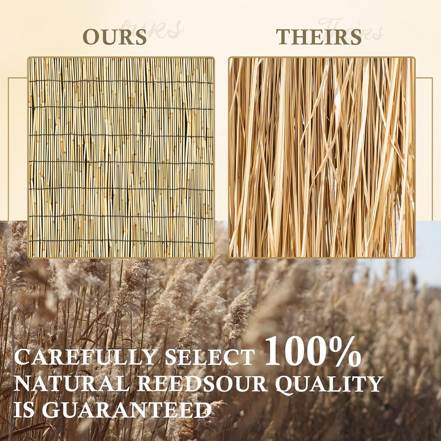 Natural 2 Pack 4FT X 16.4FT Reed Fencing Roll, Balcony Privacy Shade Reed Bamboo Fencing Garden Fence Border, Wind Block Sunshade Fence Screen for Outdoor Yard Patio Flower Bed Edge