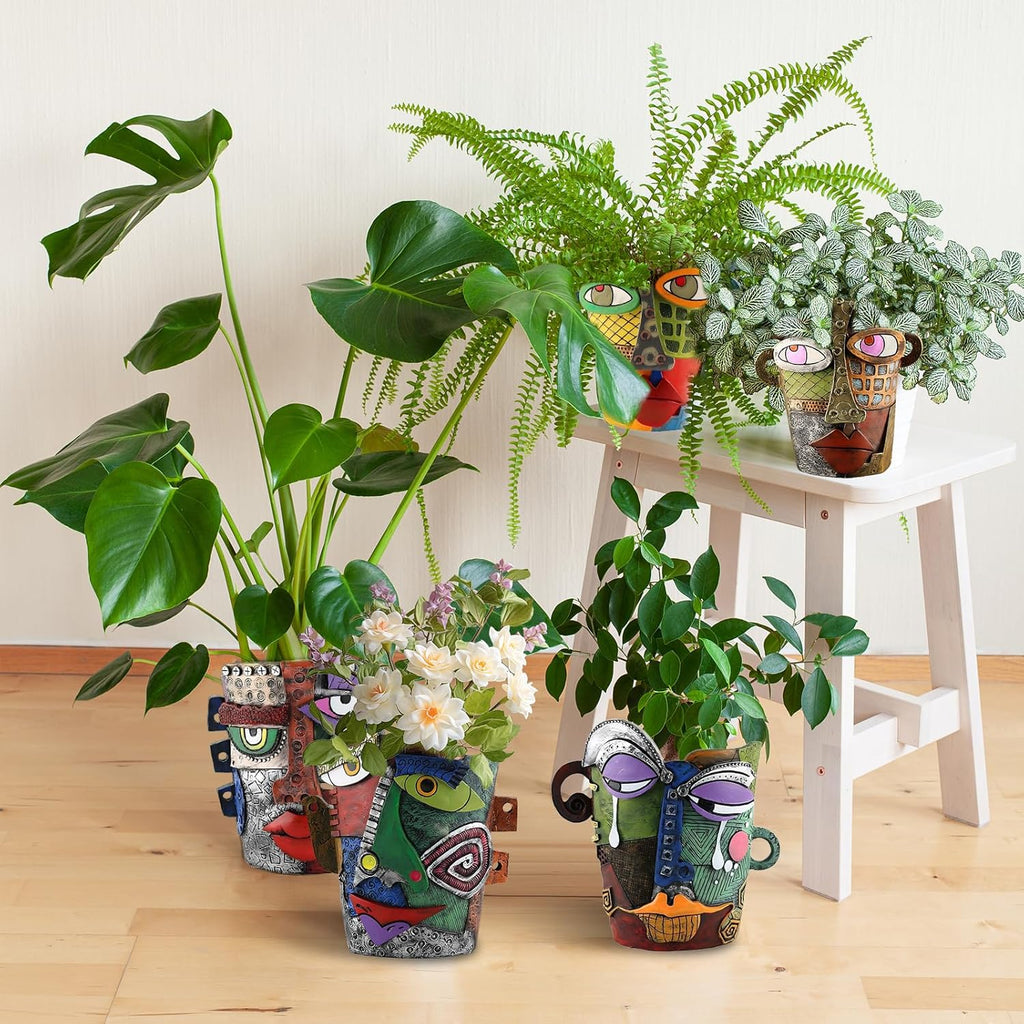 Brutalist Abstract Face Planters Pots, Unique Abstract Flower Pot Head Planter Pot Ornaments Resin Picasso Flowerpot with Drainage Hole for Indoor and Outdoor Plants Home Decor (Frown)