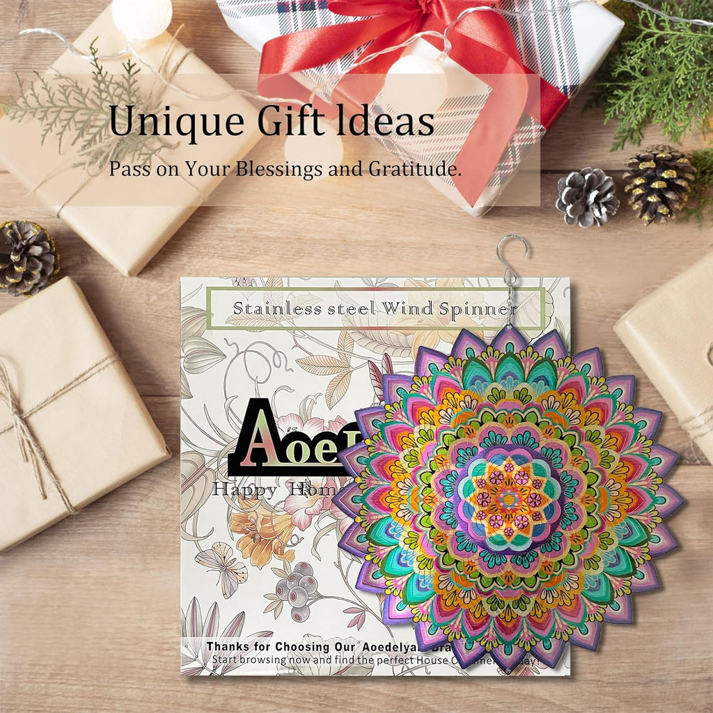 Wind Spinners Outdoor Mandala Lucky Clover,Wind Spinner Lucky Gifts for Women/Mother/Father/Men,Stainless Steel Kinetic 3D Wind Spinner Outdoor&Indoor Decoration Yard Art Garden Decor