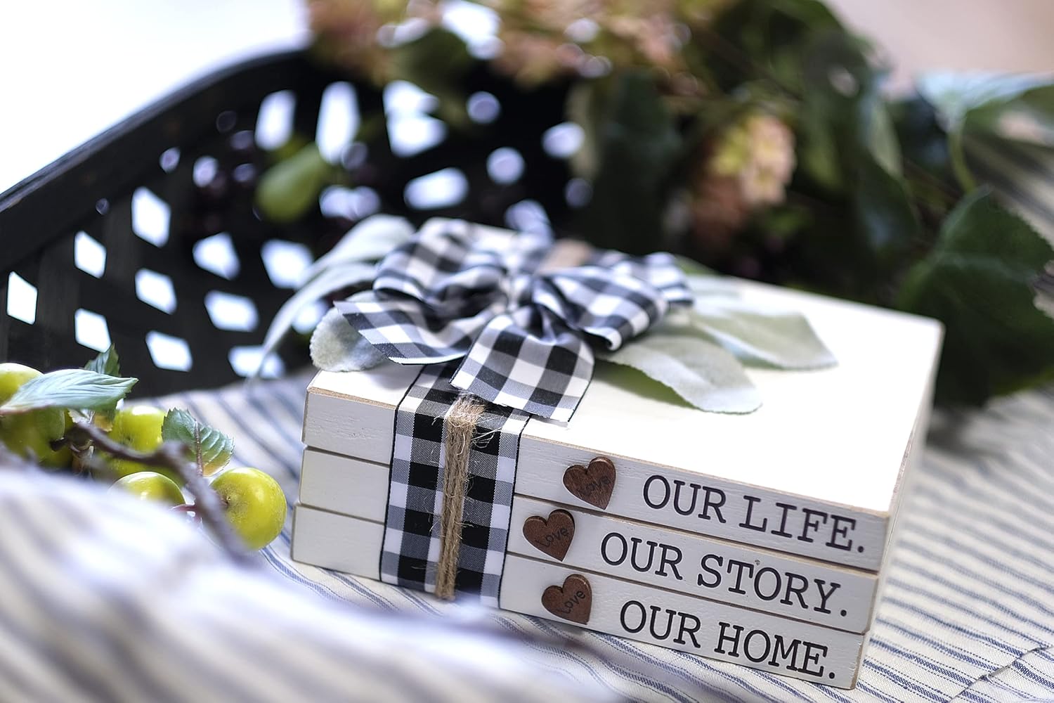 Our Life Our Story Our Home-Farmhouse Stacked Books, 3 Stacked Decorative Books, Rustic Wooden Signs for Home Decor-Housewarming Gifts