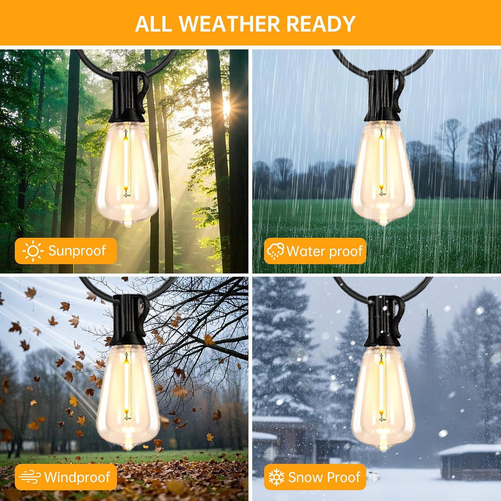 Solar String Lights Outdoor Waterproof, 100FT Solar Powered Outdoor Lights with Remote, 52 Shatterproof with Edison Bulbs, LED String SolarLights for Garden, Backyard, Parties
