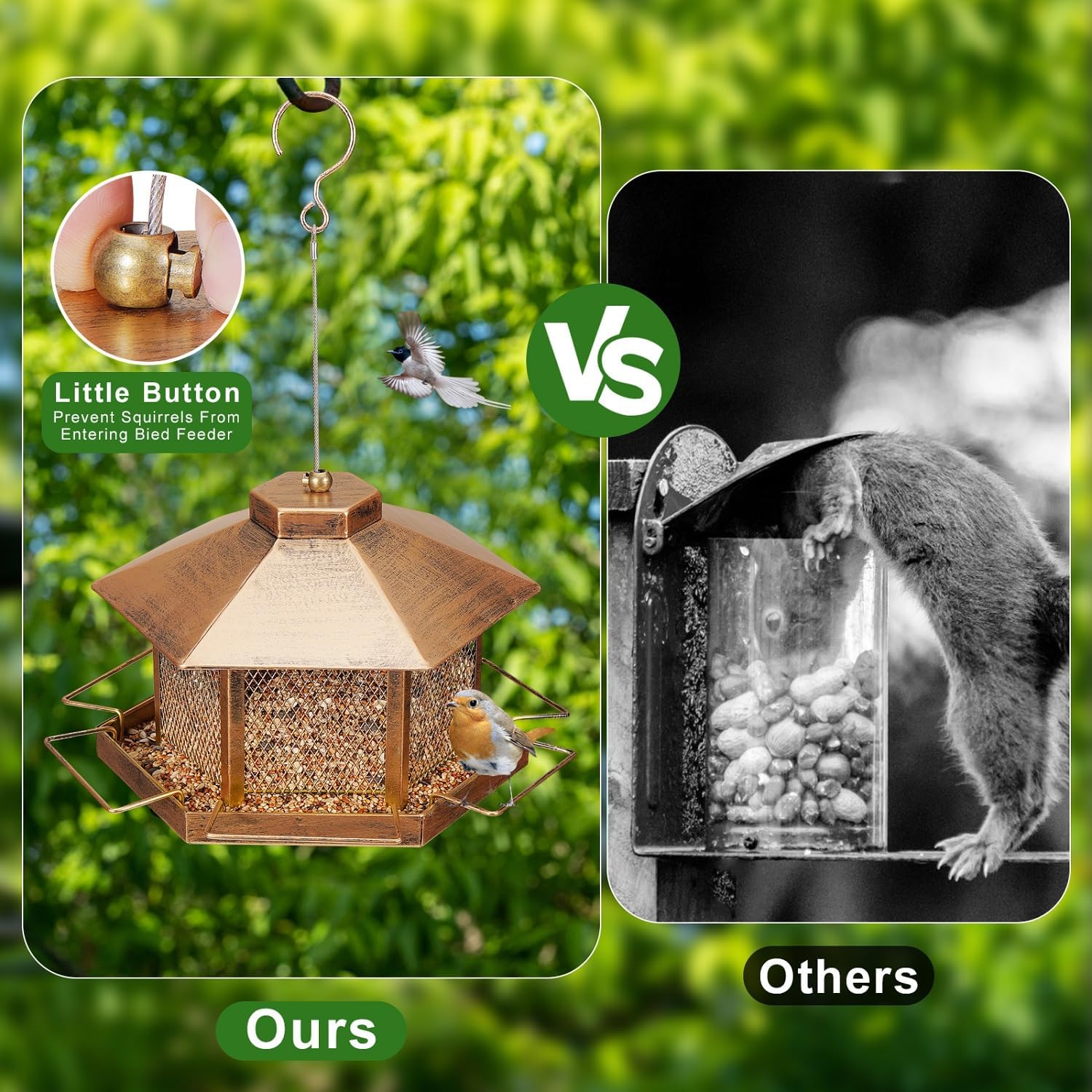 Metal Bird Feeder for Outdoor Hanging, 4.6LB Large Capacity, Garden Decoration - Attracts Wild Birds, Durable Outdoor Bird Feeding Station for Garden Yard Outside Backyard (Extra Large Gold)