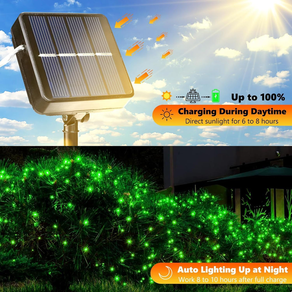 Lomotech Solar String Lights Outdoor - 2 Pack Total 66ft 200LED Solar Fairy Lights Waterproof 8 Modes Twinkle Lights for Outdoor, Patio, Garden, Yard, Party, Wedding, Tree Decoration (Green)