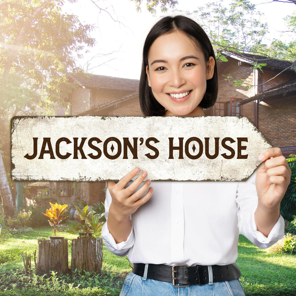 Rustic Custom Sign, Personalized Right Directional Metal Composite Street Sign for Indoor and Outdoor Use 6x24 Inches, ACM Made in the USA