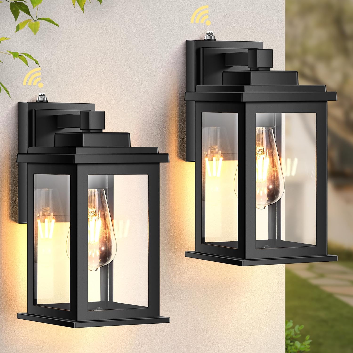 VIANIS Black Dusk to Dawn Outdoor Lights for House, 2 Pack Outdoor Wall Lights, Waterproof Porch Lights, Exterior Lighting Fixtures with Tempered Glass, for Porch, Garage, Doorway,Hardwired, Non-solar