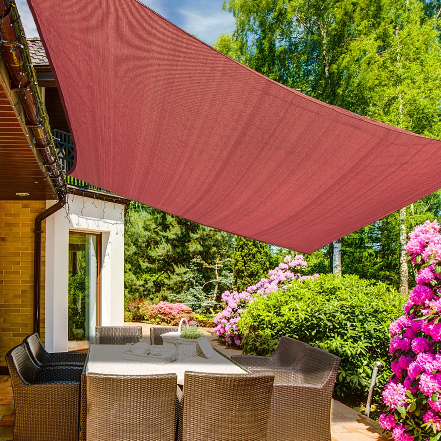 KANAGAWA 16'X16' Rust Red Custom Size Sun Shade Sail Square UV Block Canopy Cover for Patio Backyard Lawn Garden Outdoor (Customized Available)