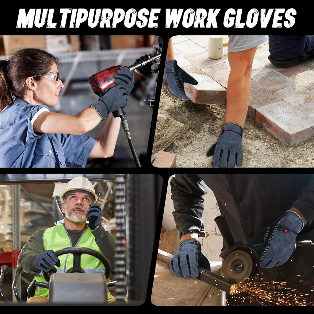 HLDD HANDLANDY Leather Work Gloves for Men & Women, Adjustable Wrist Cowhide Gardening Glove with Reinforced Palm for Driver