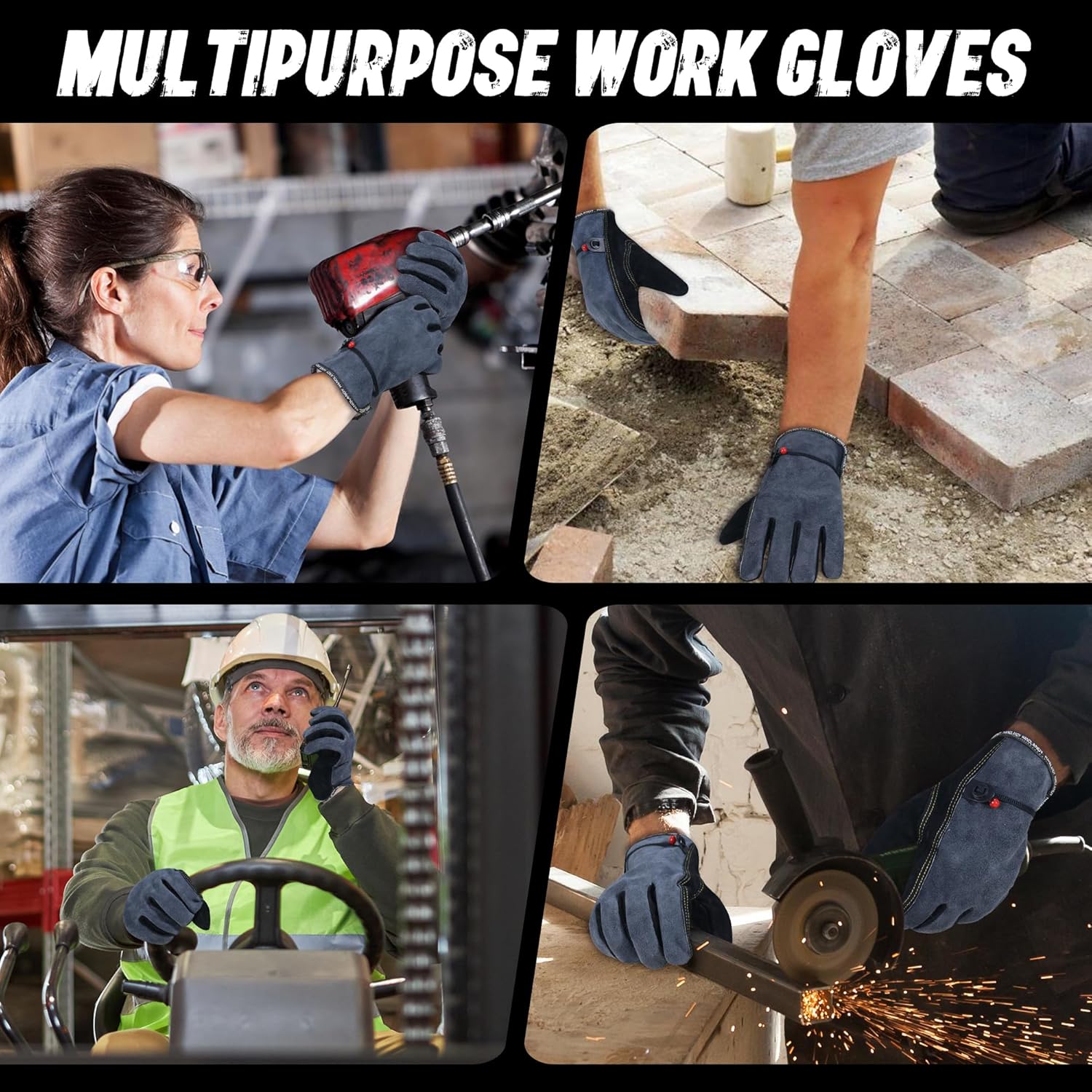 HLDD HANDLANDY Leather Work Gloves for Men & Women, Adjustable Wrist Cowhide Gardening Glove with Reinforced Palm for Driver