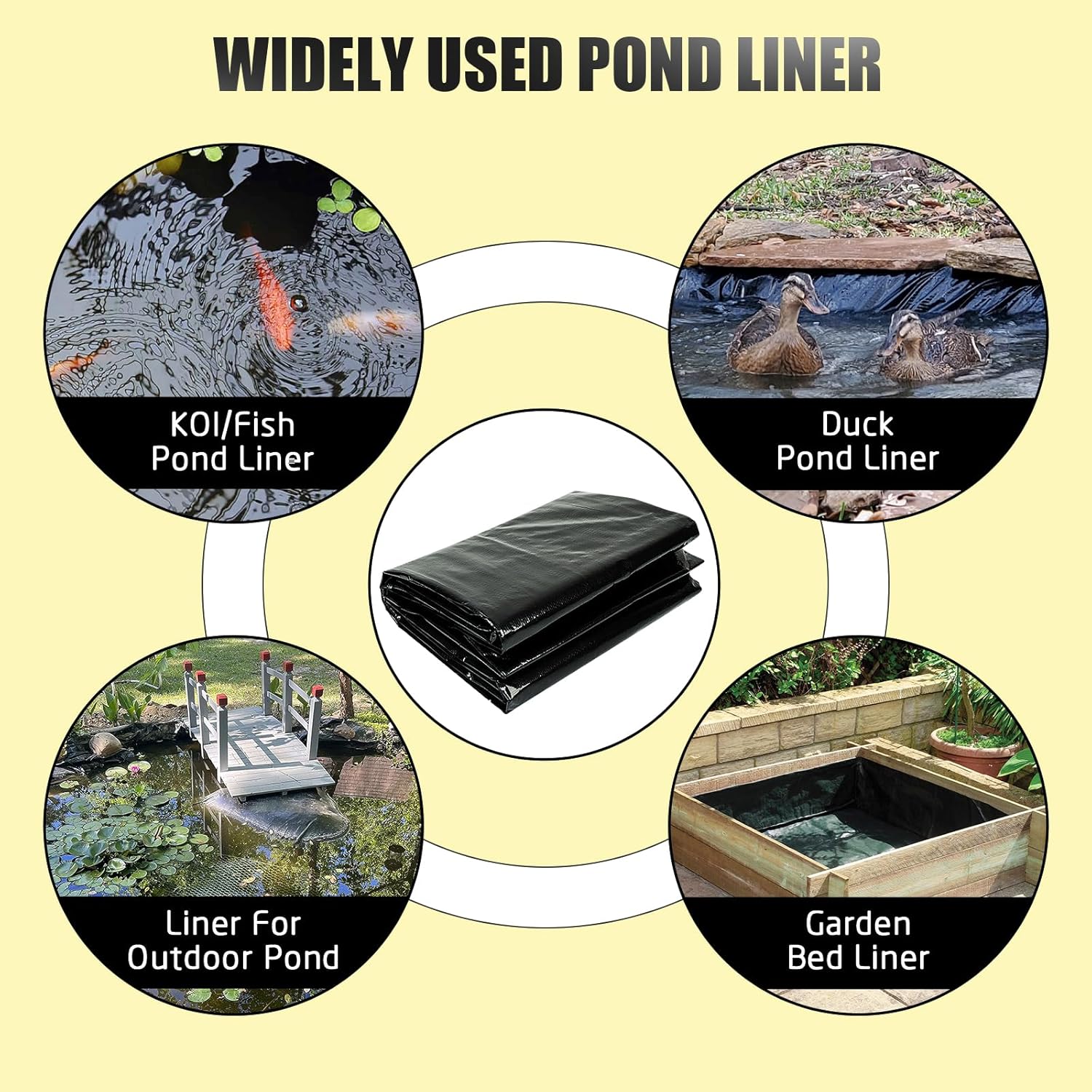 yeezoo 15X20FT Reinforced PE Pond Liner, KOI Pond Liners for Outdoor Ponds, Enhanced 5-Layer Structure Pond Liner for Fish, Duck, Garden Raised Bed and Waterscape Pond(0.82oz/sq ft Thickness)