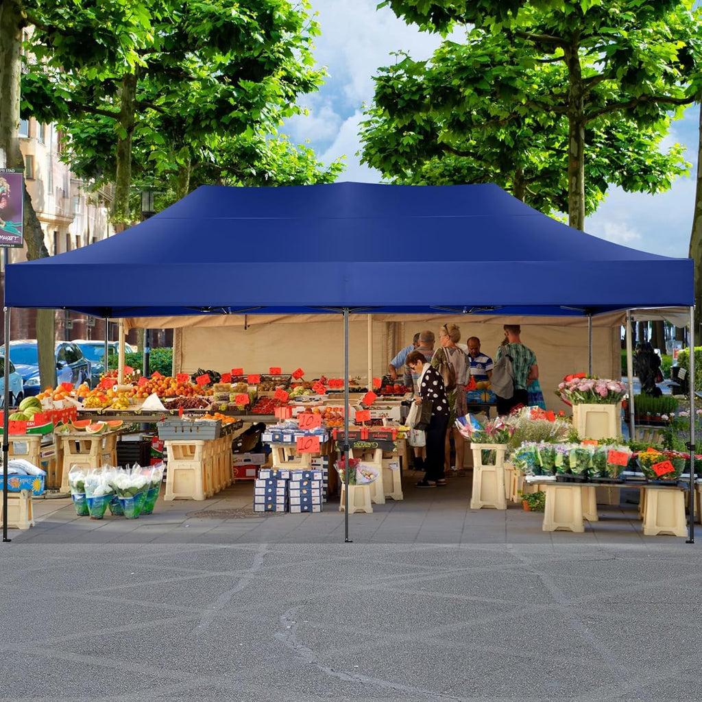COBIZI 10x20 Pop up Canopy Heavy Duty Without Sidewalls, Easy Set-up Commercial Outdoor Party, 100% Waterproof Wedding Canopy Gazebo, 3 Height Adjustable with Wheeled Bag, Dark Blue