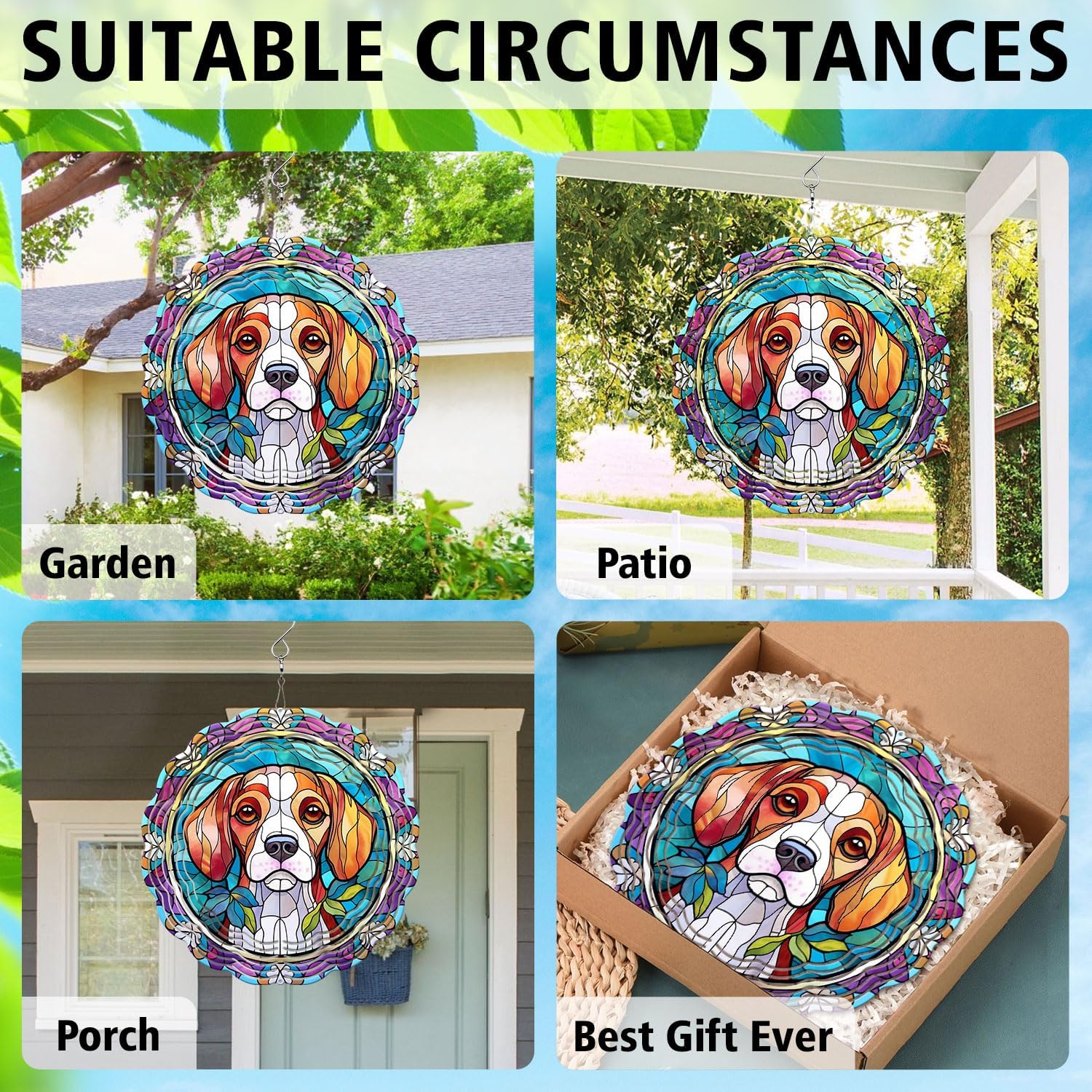 Beagle Yard and Garden Wind Spinner, Unique 3D Hanging Beagle Wind Spinner